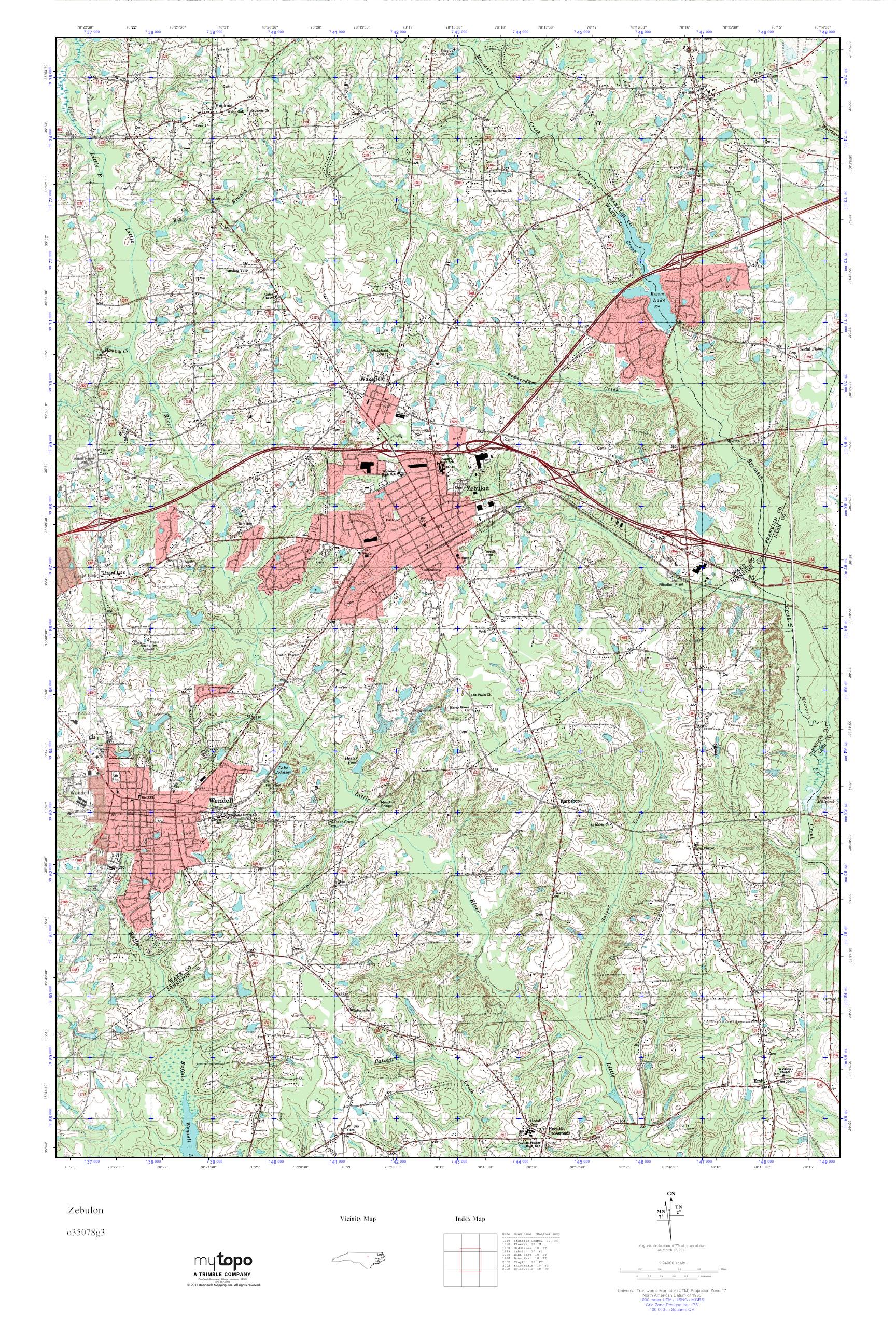 MyTopo Zebulon, North Carolina USGS Quad Topo Map