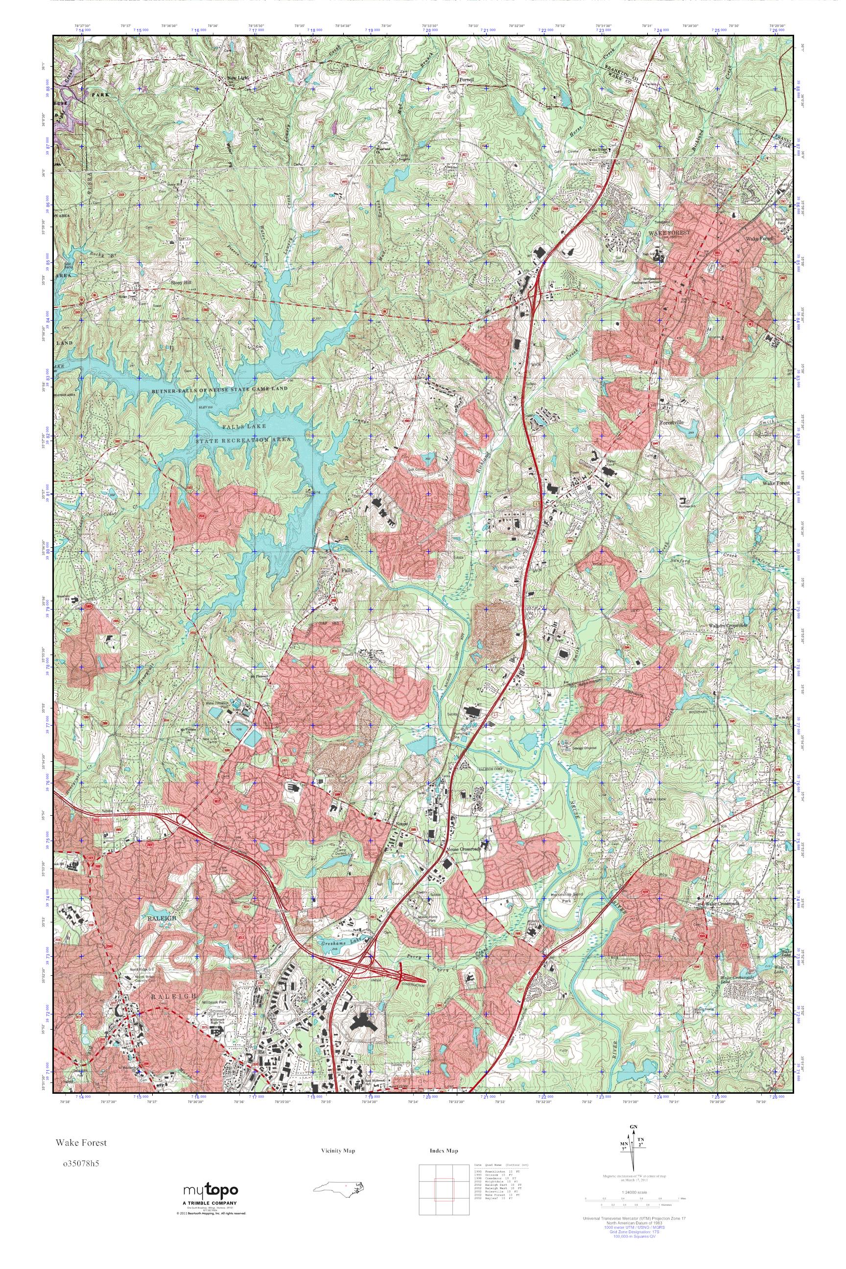 MyTopo Wake Forest, North Carolina USGS Quad Topo Map
