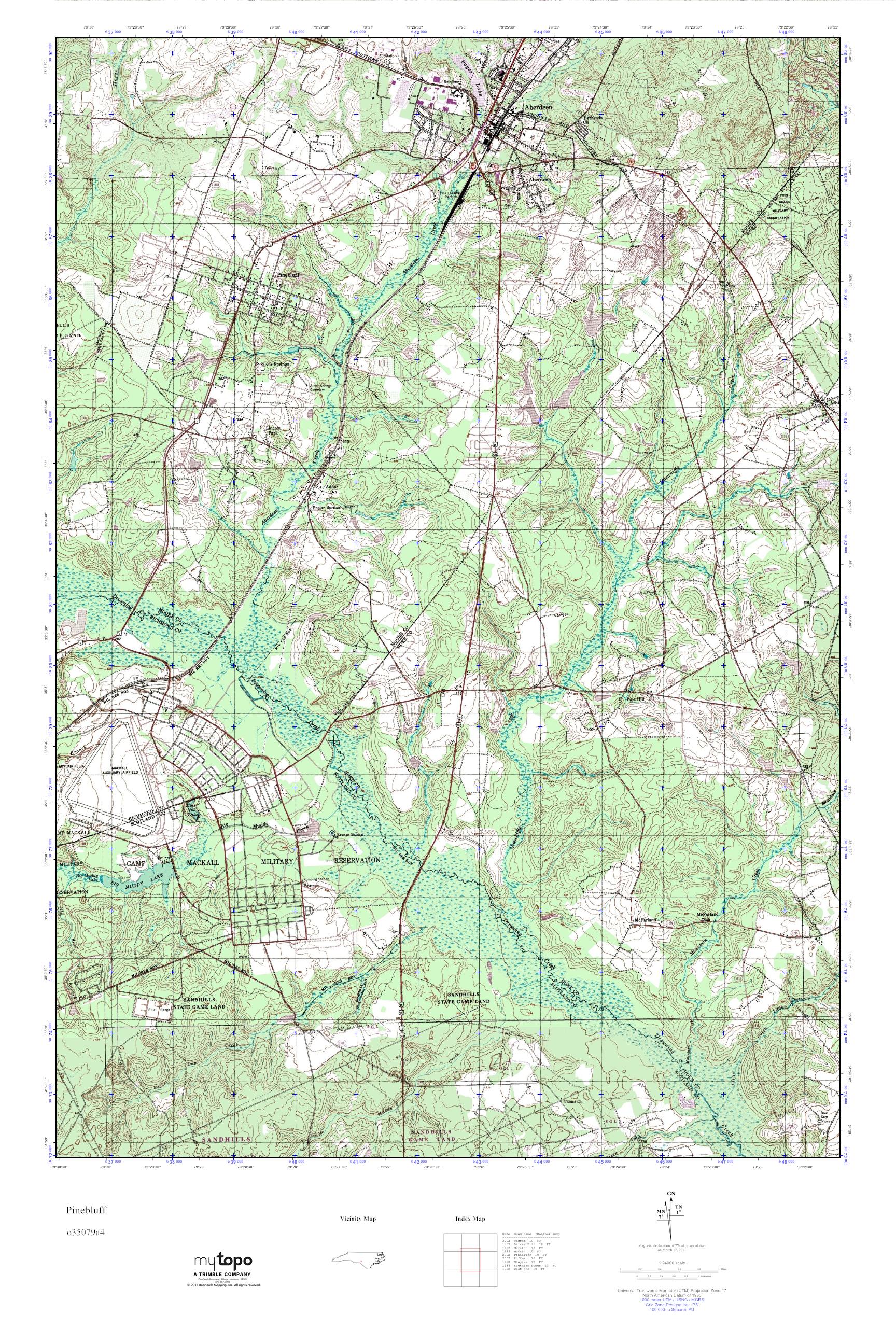 MyTopo Pinebluff, North Carolina USGS Quad Topo Map