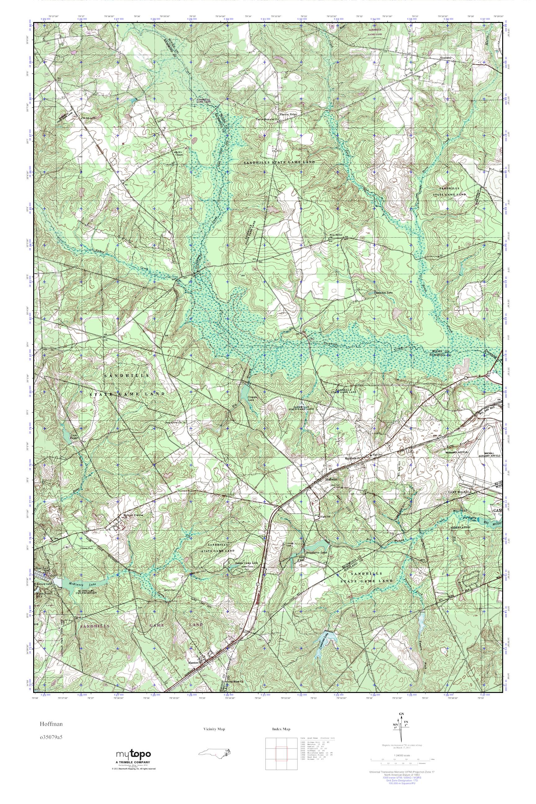 MyTopo Hoffman, North Carolina USGS Quad Topo Map