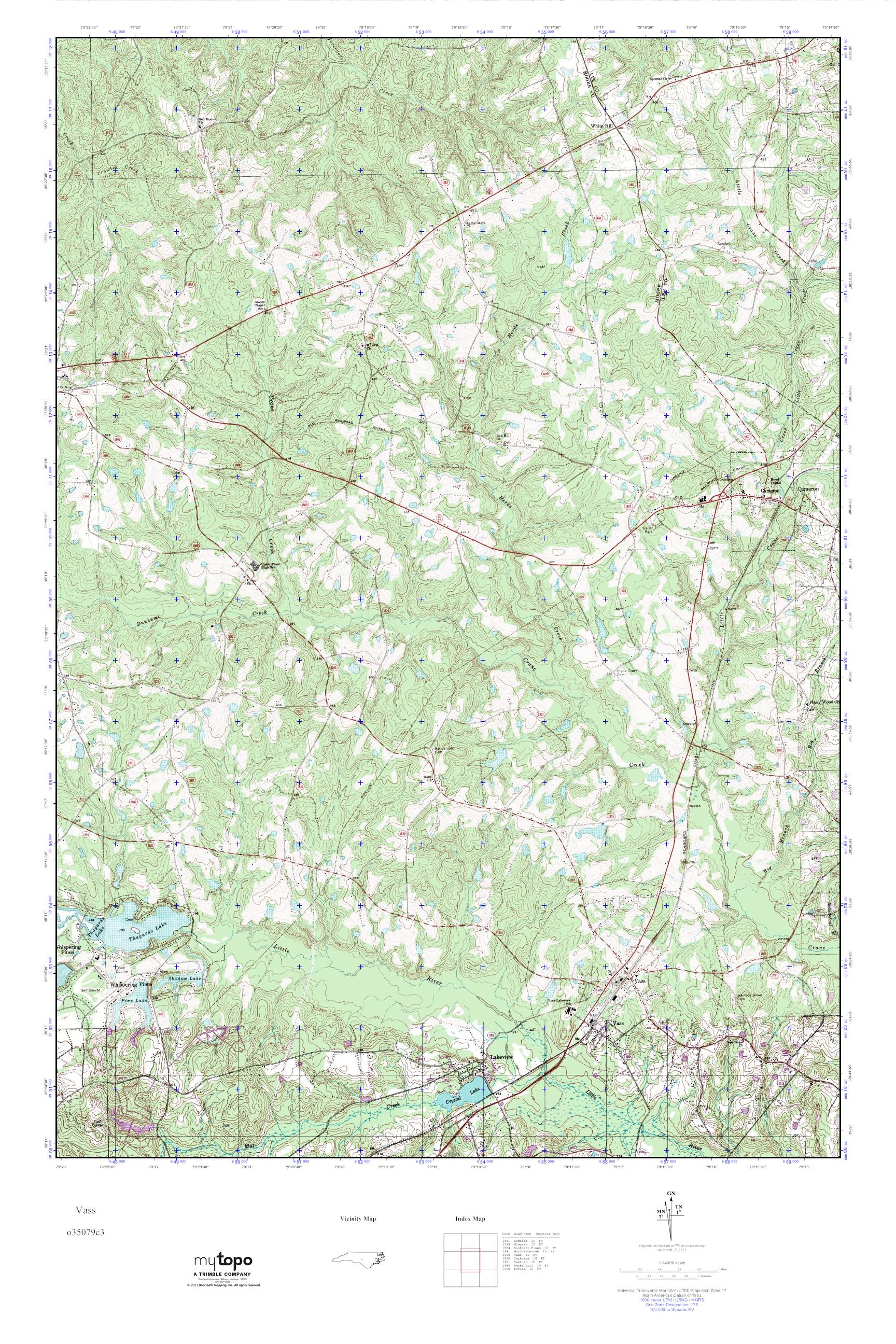 MyTopo Vass, North Carolina USGS Quad Topo Map
