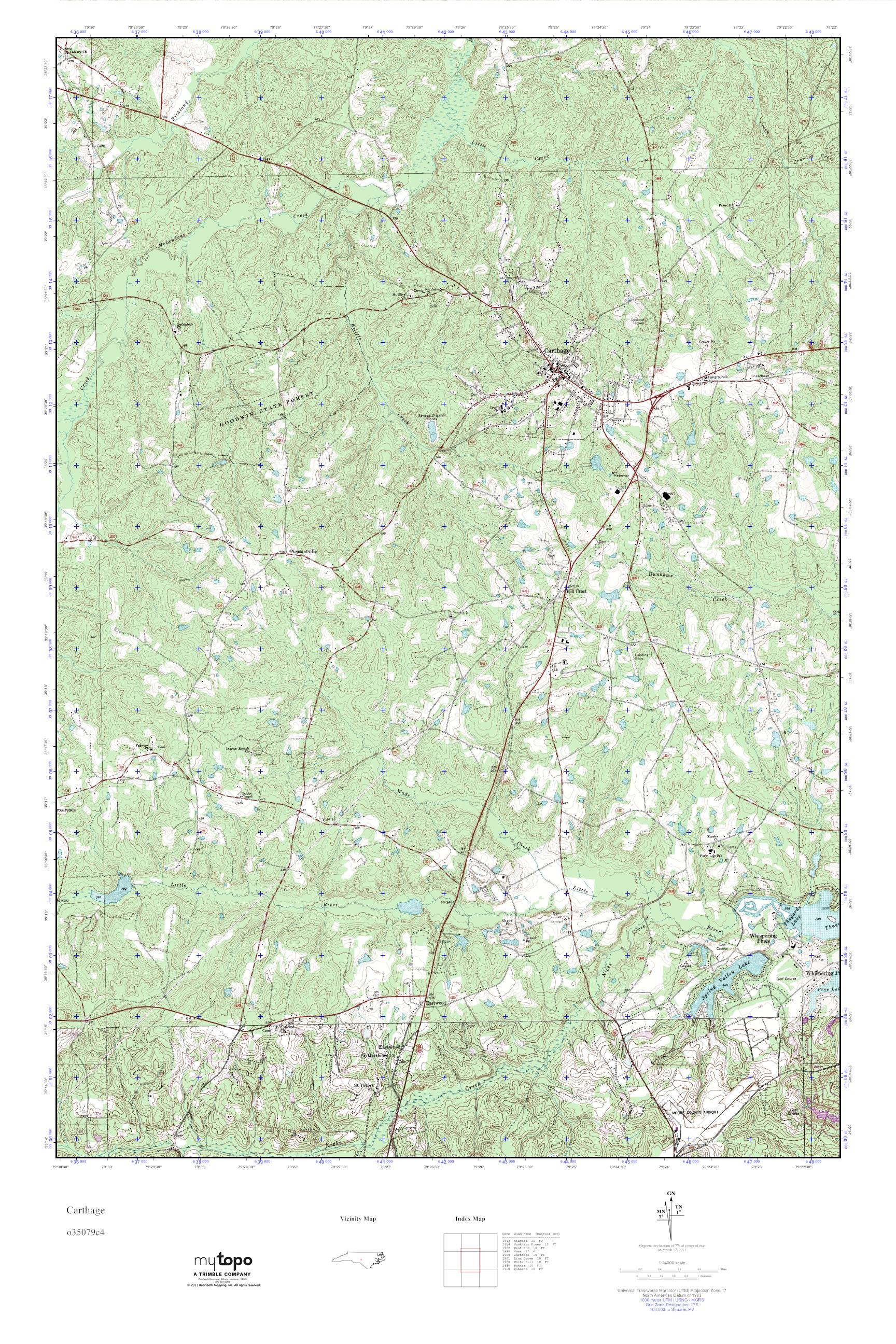 MyTopo Carthage, North Carolina USGS Quad Topo Map