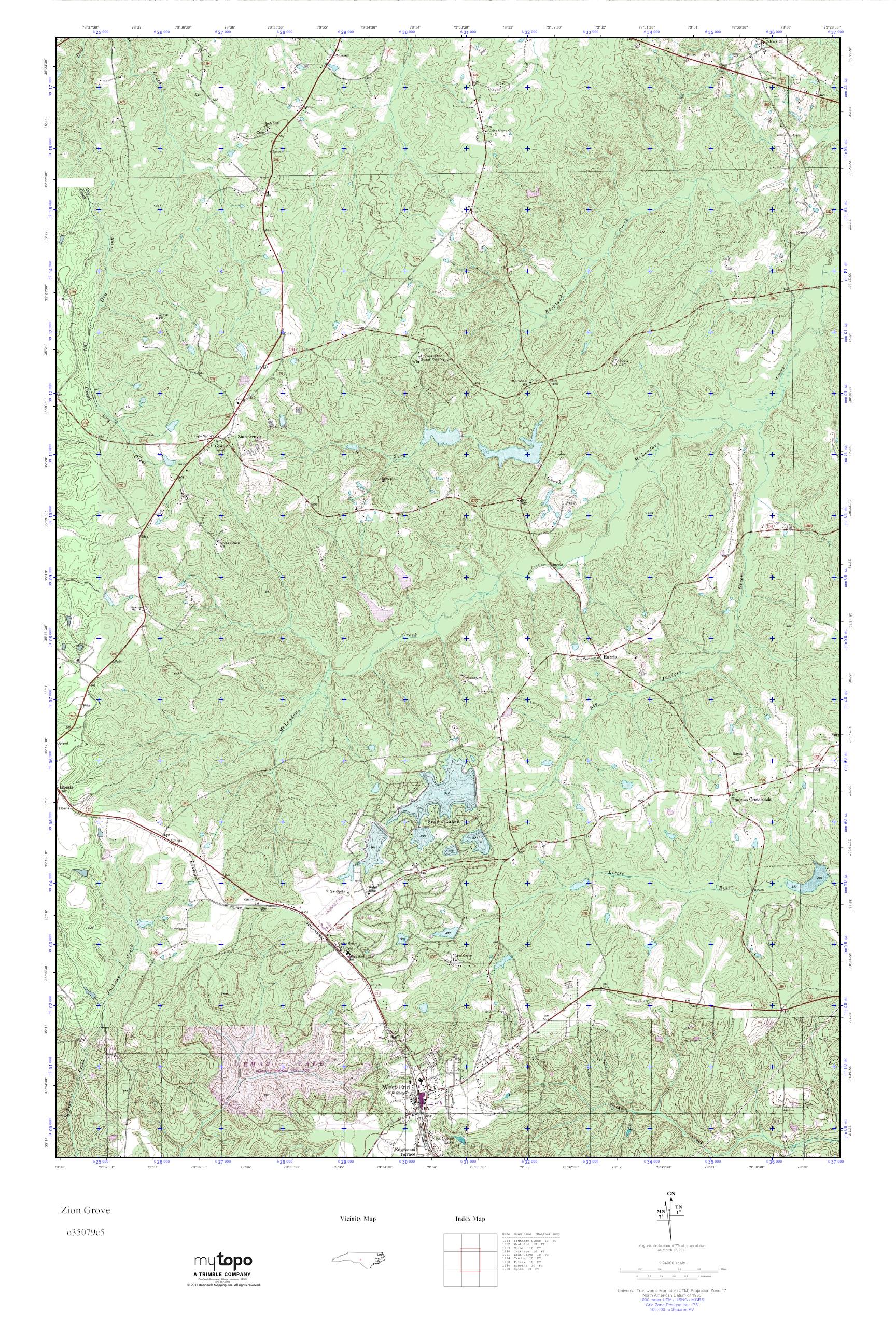 MyTopo Zion Grove, North Carolina USGS Quad Topo Map