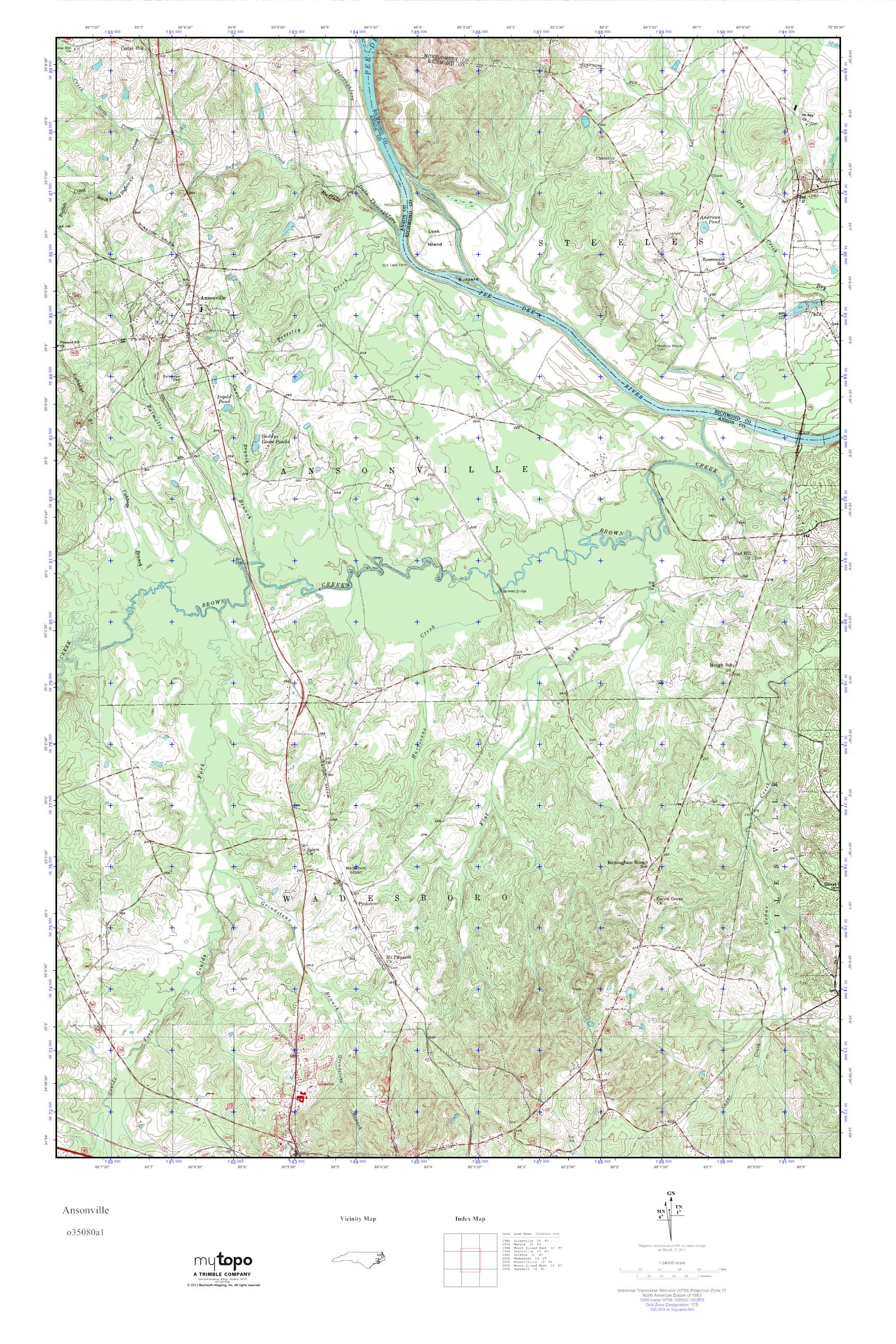 MyTopo Ansonville, North Carolina USGS Quad Topo Map