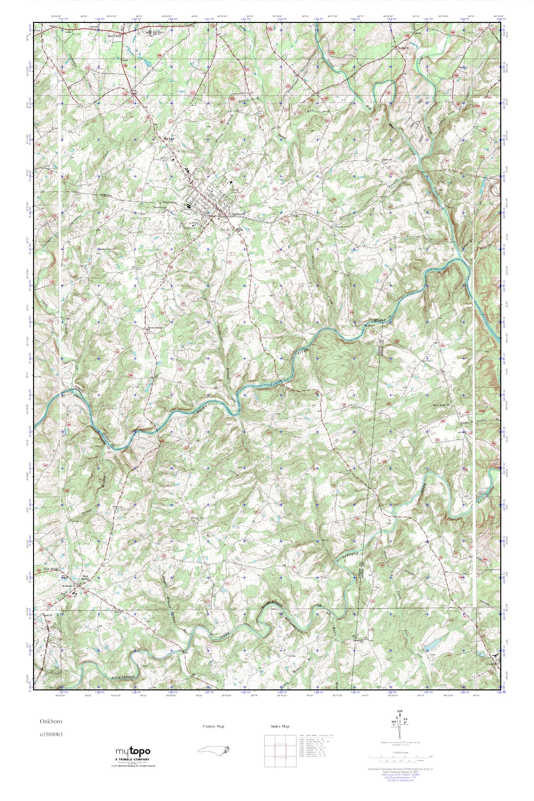 MyTopo Oakboro, North Carolina USGS Quad Topo Map