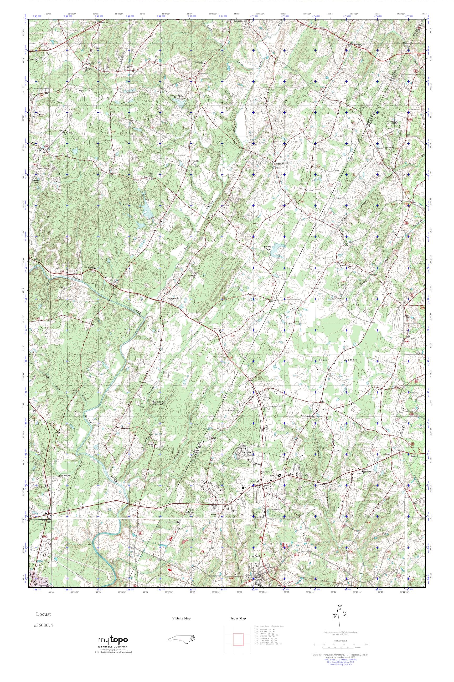 MyTopo Locust, North Carolina USGS Quad Topo Map