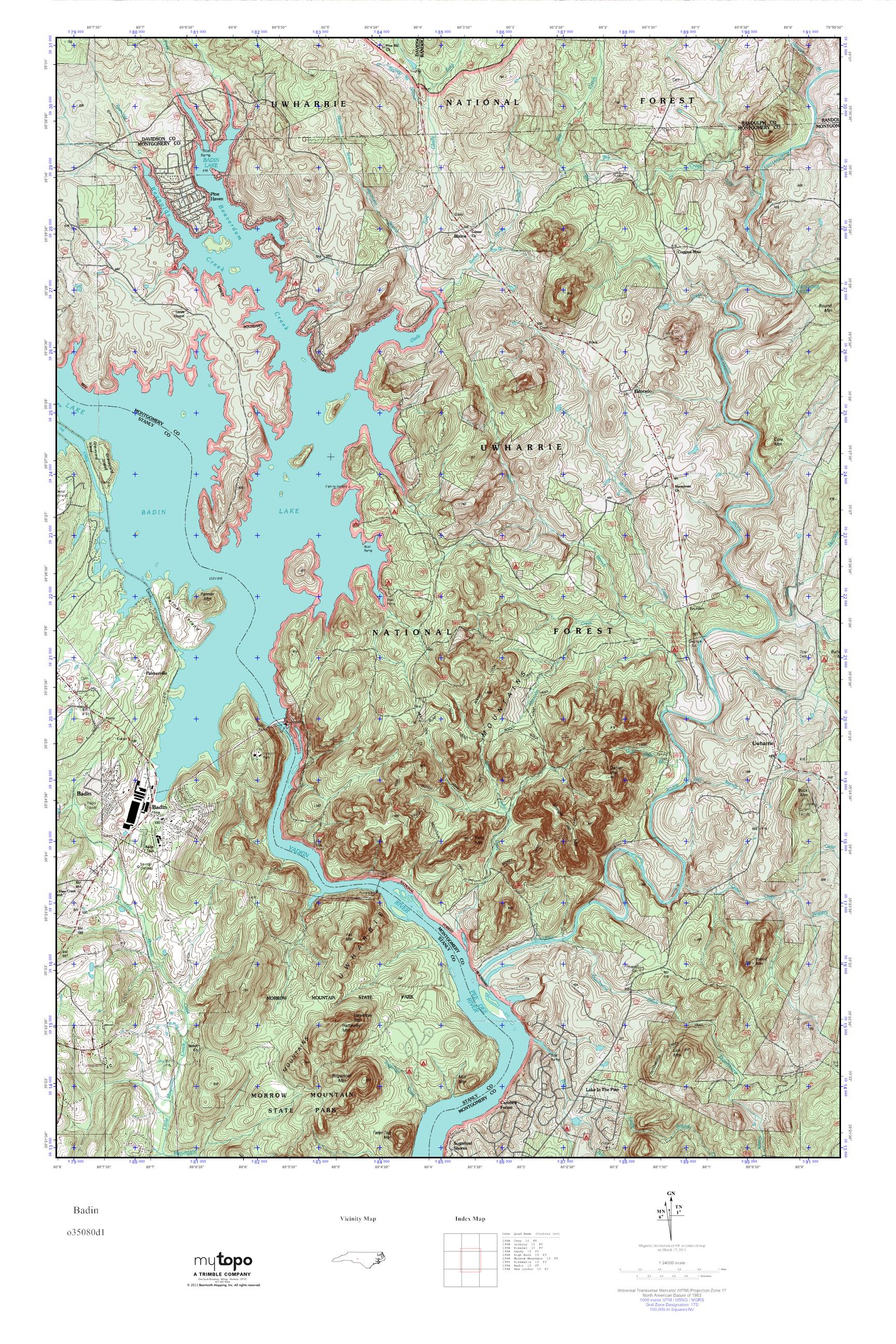 MyTopo Badin, North Carolina USGS Quad Topo Map