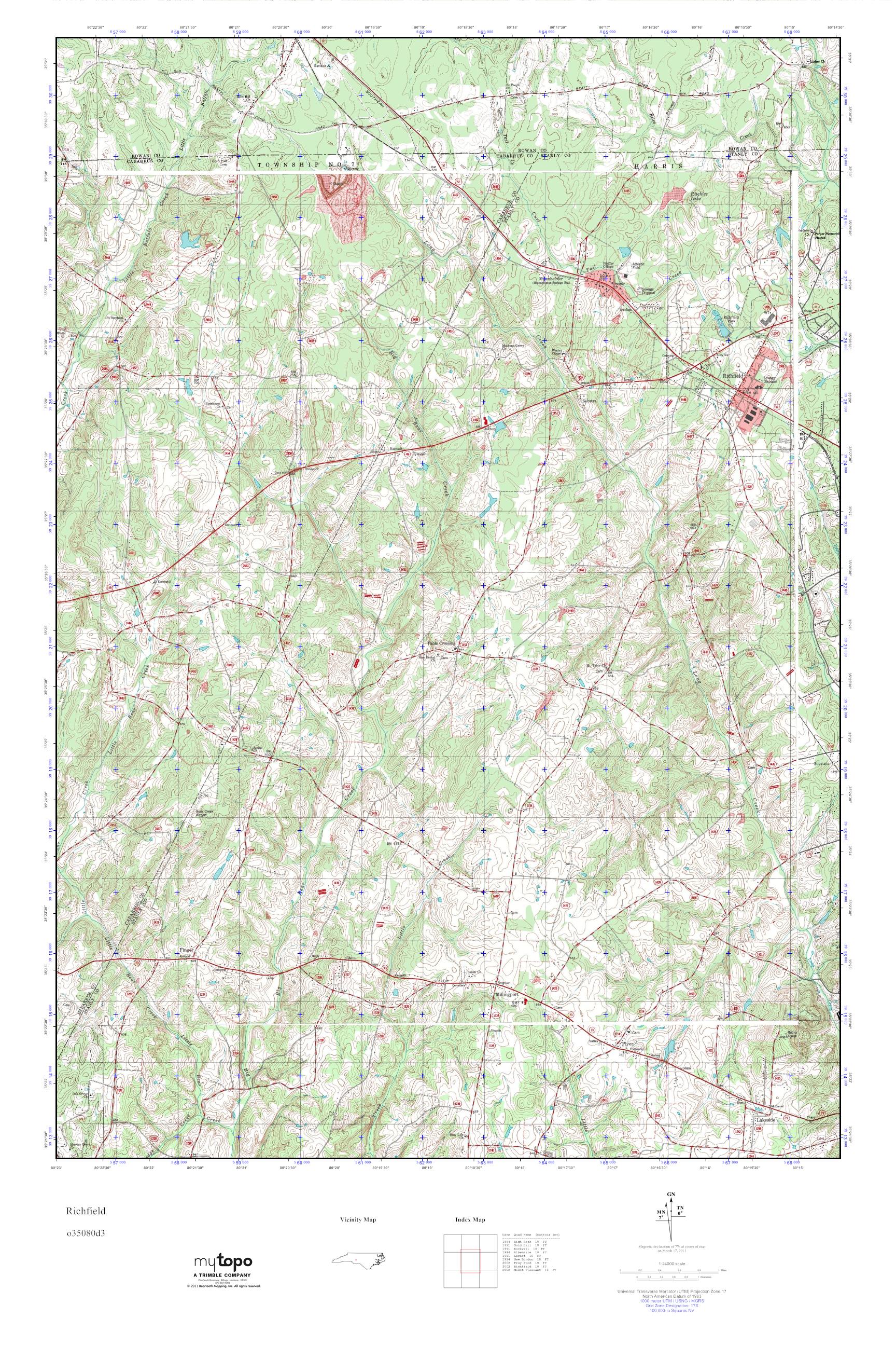 MyTopo Richfield, North Carolina USGS Quad Topo Map