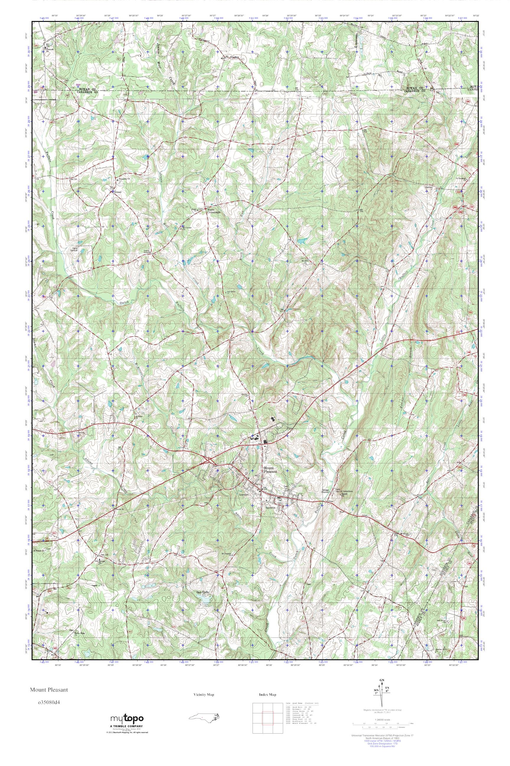 MyTopo Mount Pleasant, North Carolina USGS Quad Topo Map