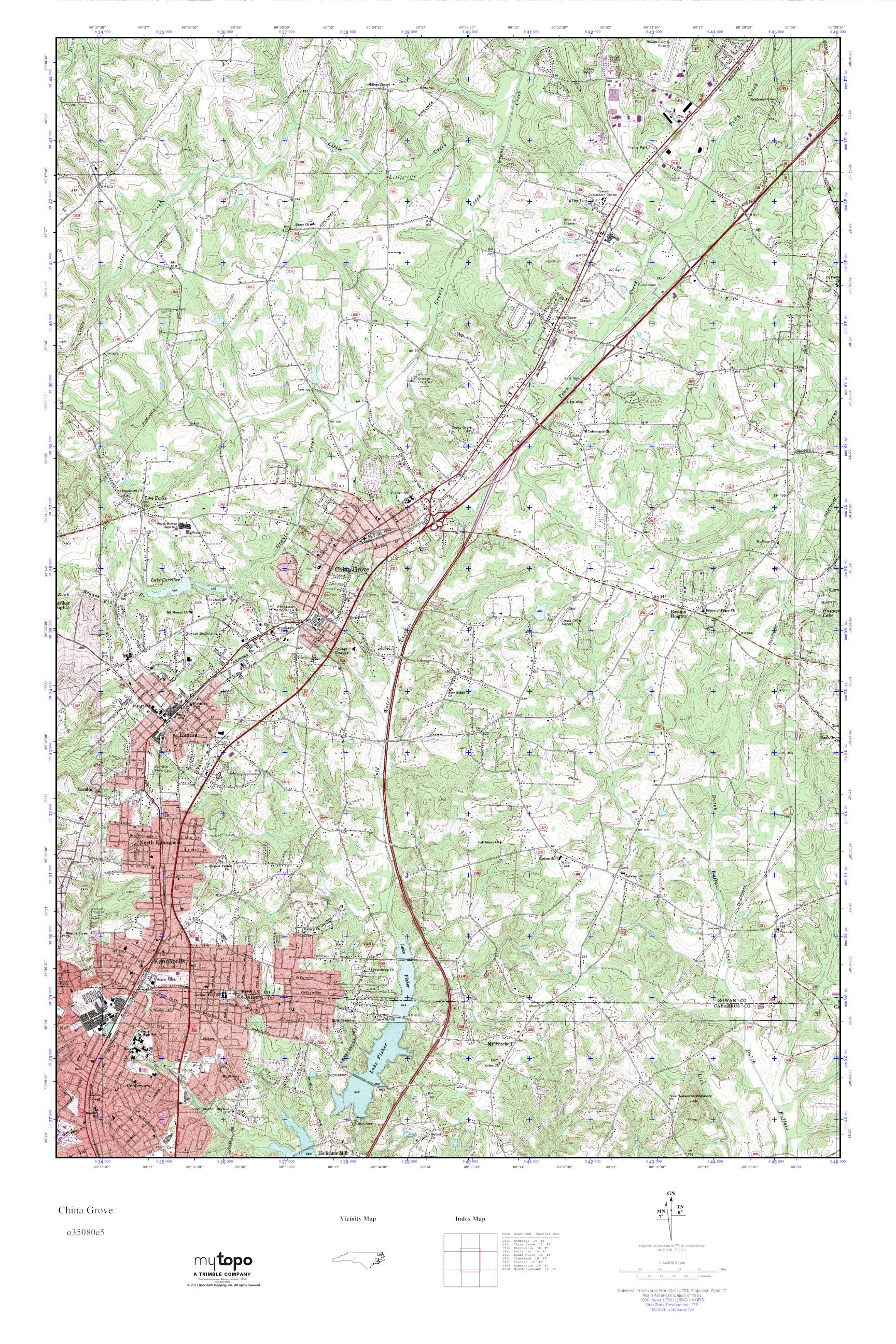 MyTopo China Grove, North Carolina USGS Quad Topo Map