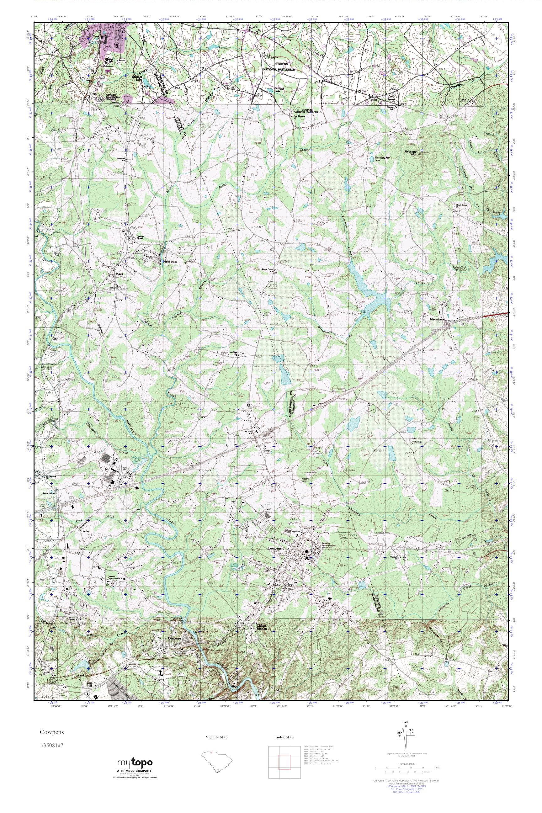 MyTopo Cowpens, South Carolina USGS Quad Topo Map