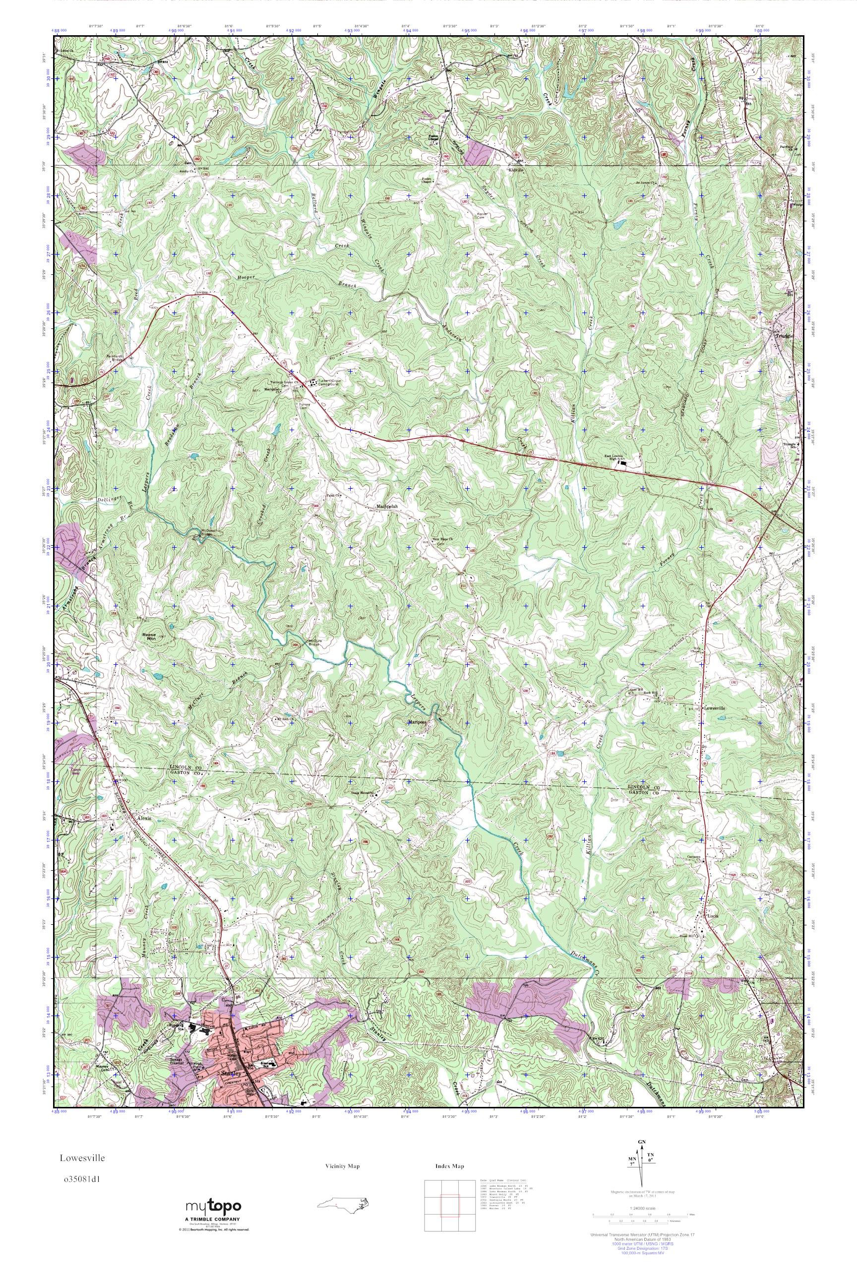 MyTopo Lowesville, North Carolina USGS Quad Topo Map