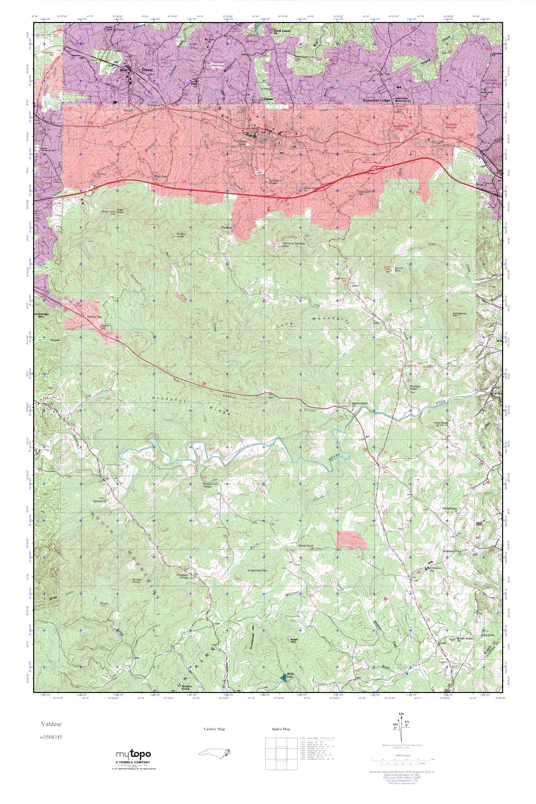 MyTopo Valdese, North Carolina USGS Quad Topo Map
