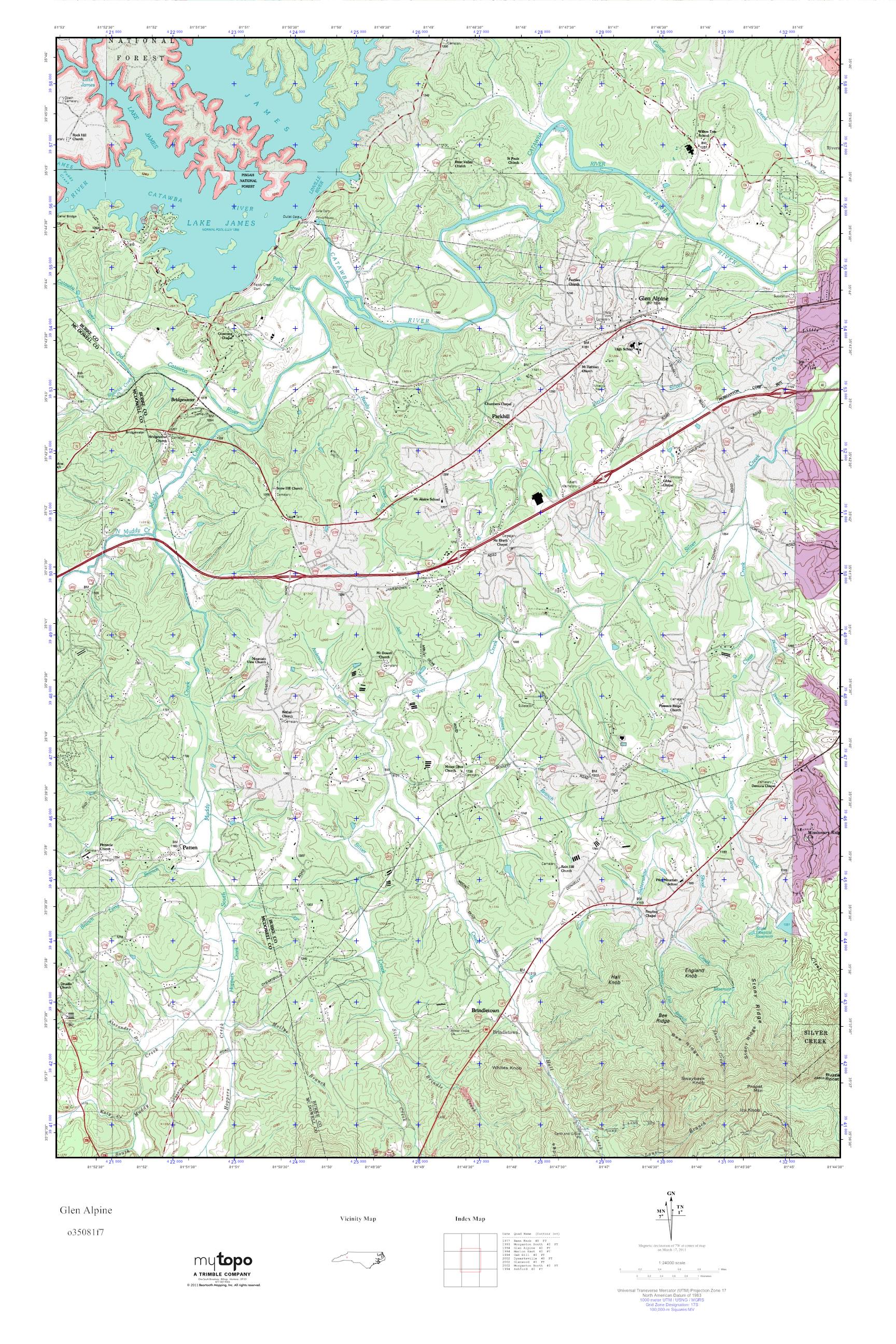 MyTopo Glen Alpine, North Carolina USGS Quad Topo Map