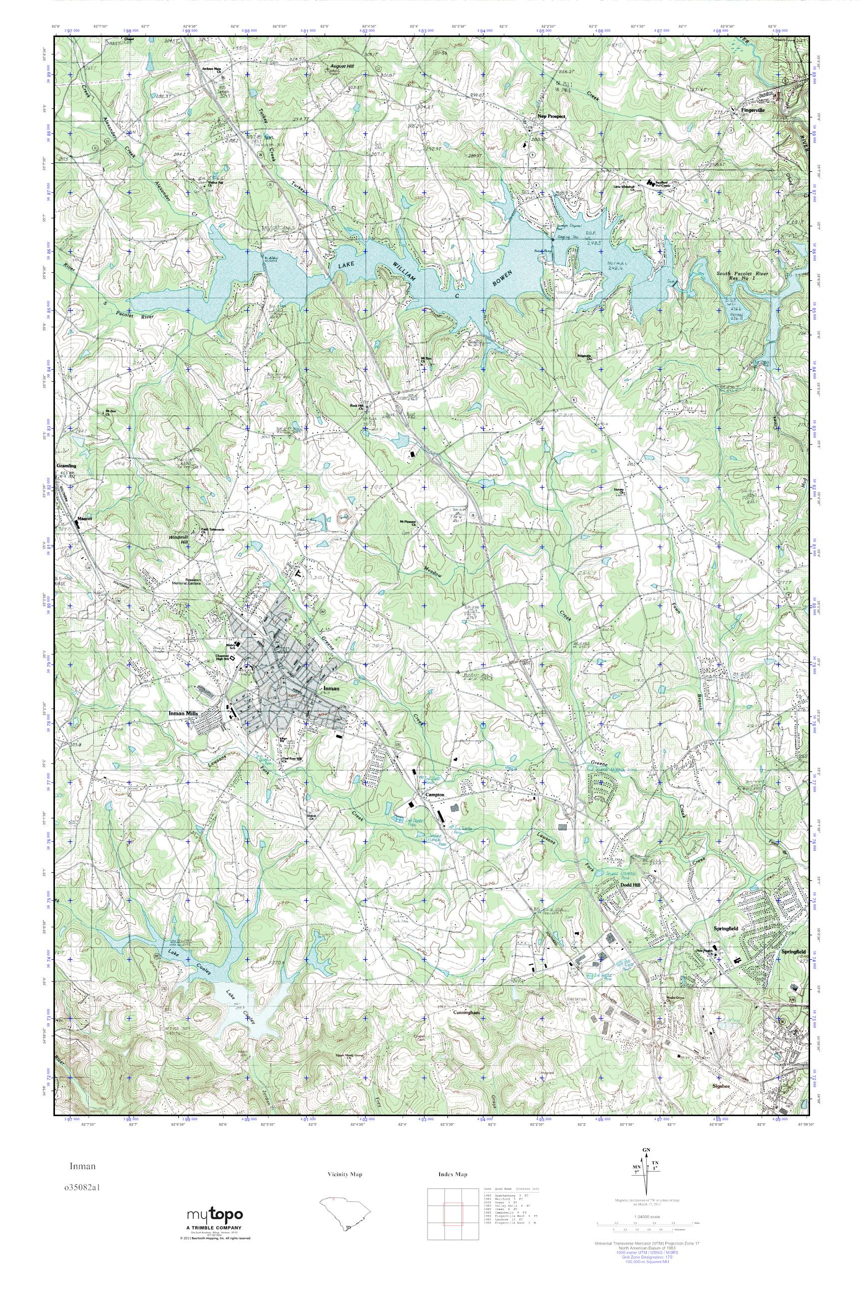 MyTopo Inman, South Carolina USGS Quad Topo Map