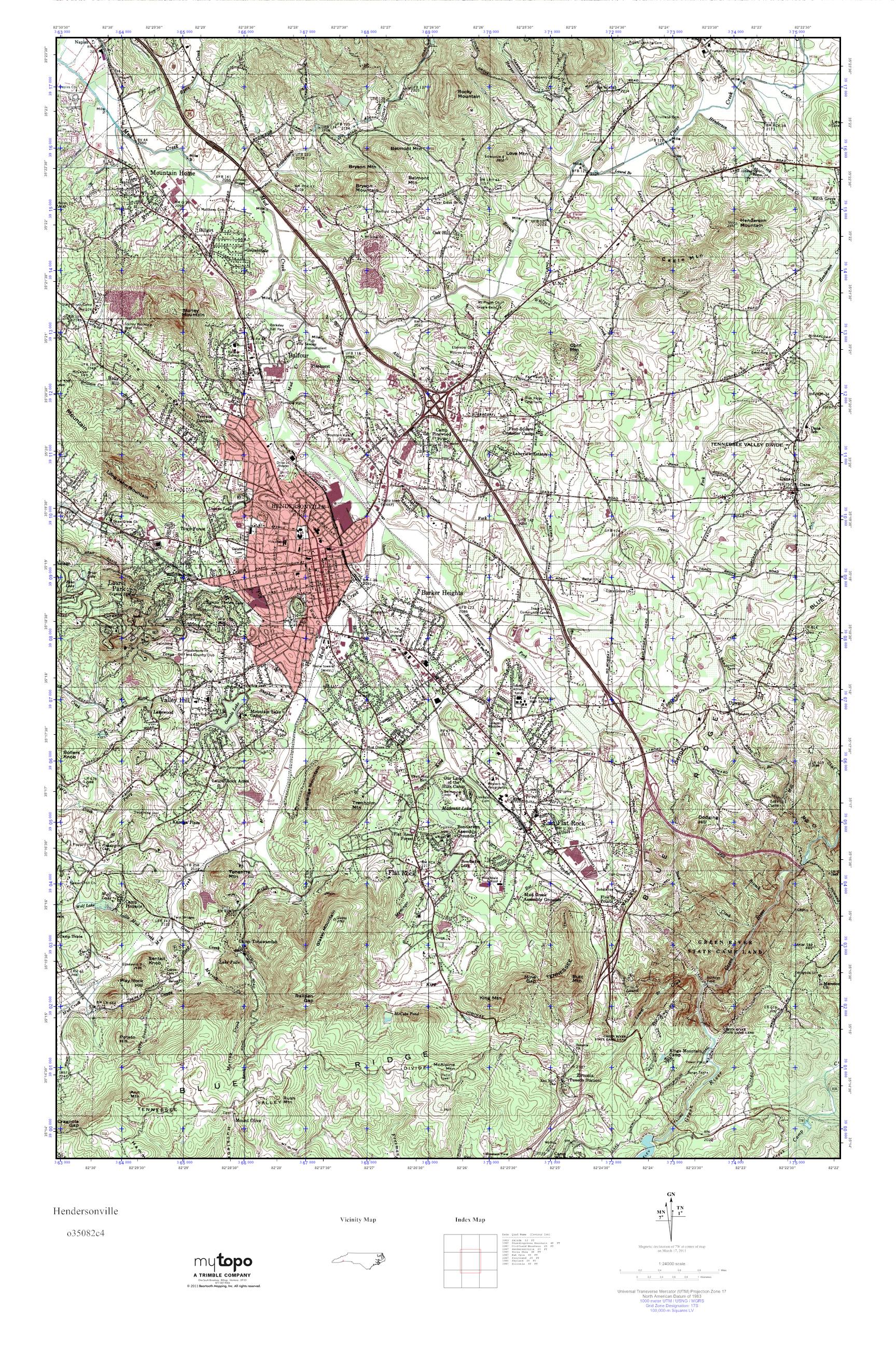 MyTopo Hendersonville, North Carolina USGS Quad Topo Map