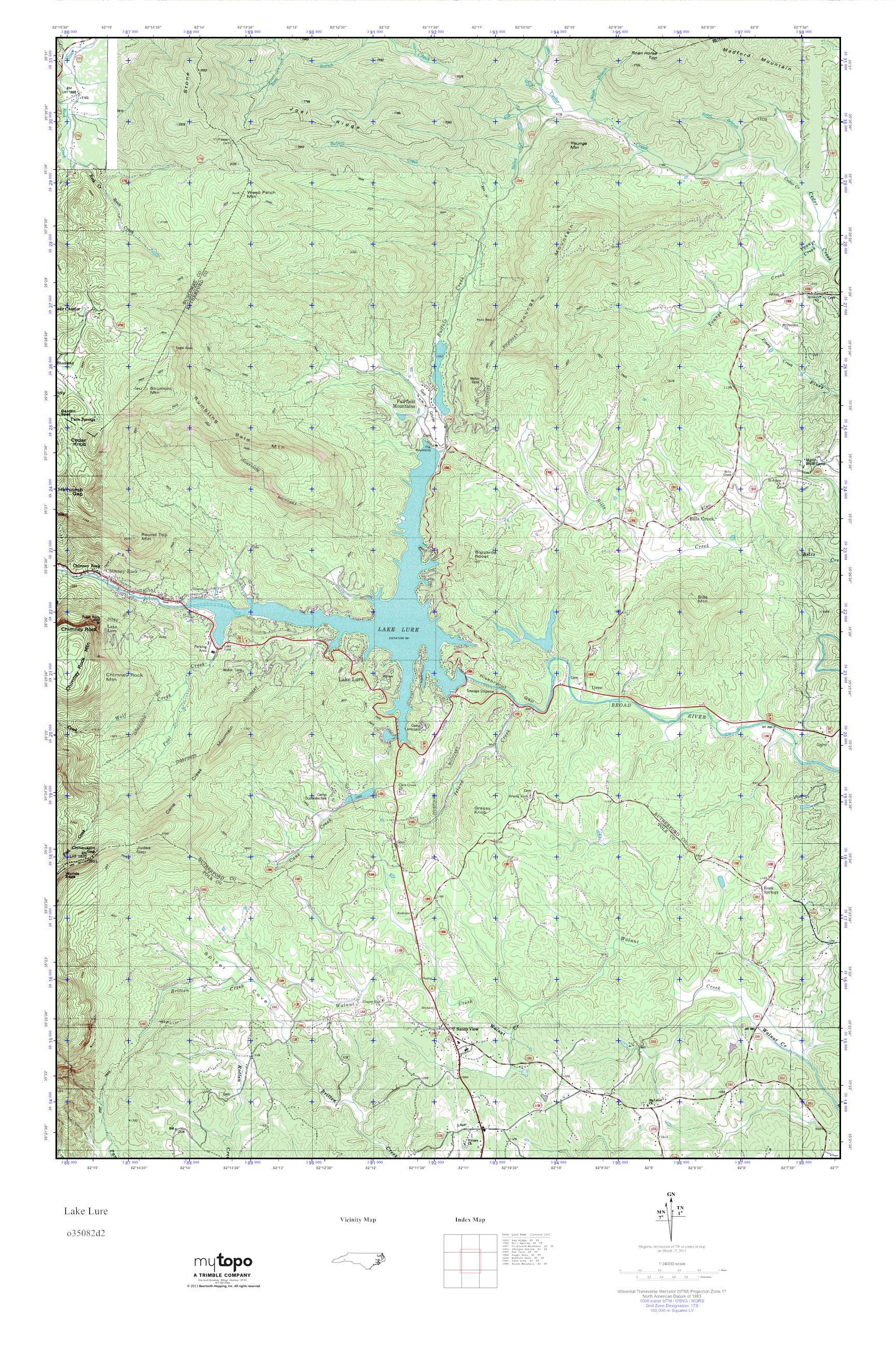 MyTopo Lake Lure, North Carolina USGS Quad Topo Map
