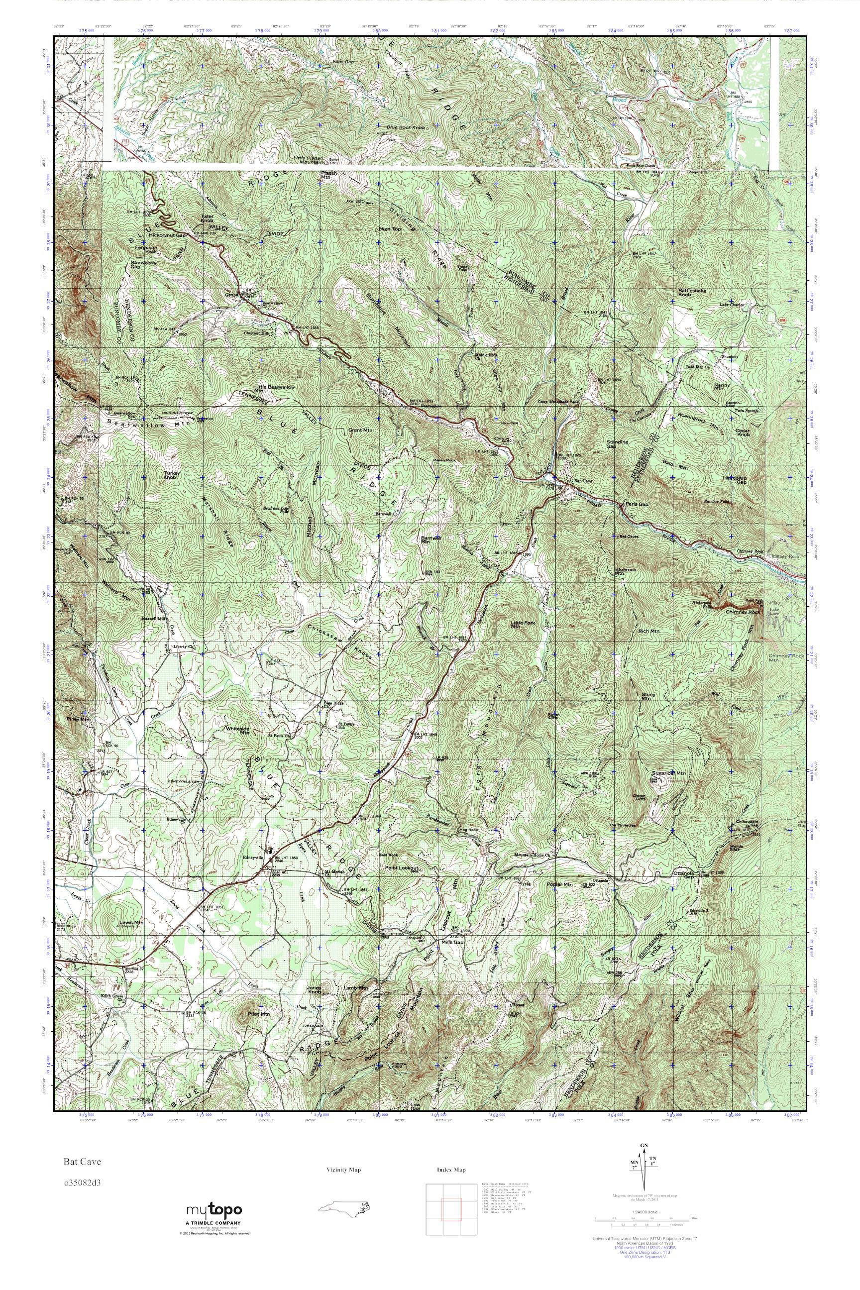 MyTopo Bat Cave, North Carolina USGS Quad Topo Map