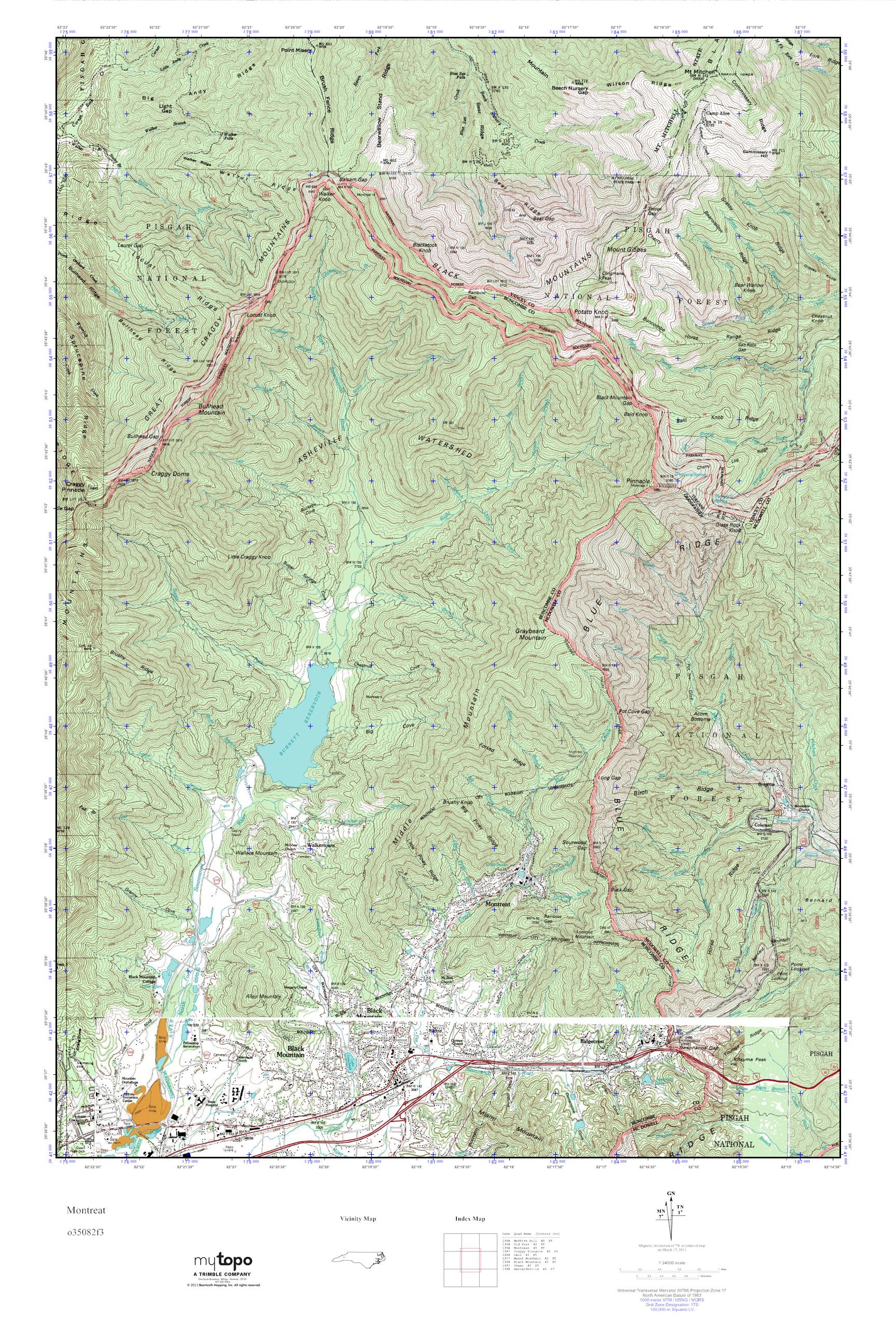 MyTopo Montreat, North Carolina USGS Quad Topo Map