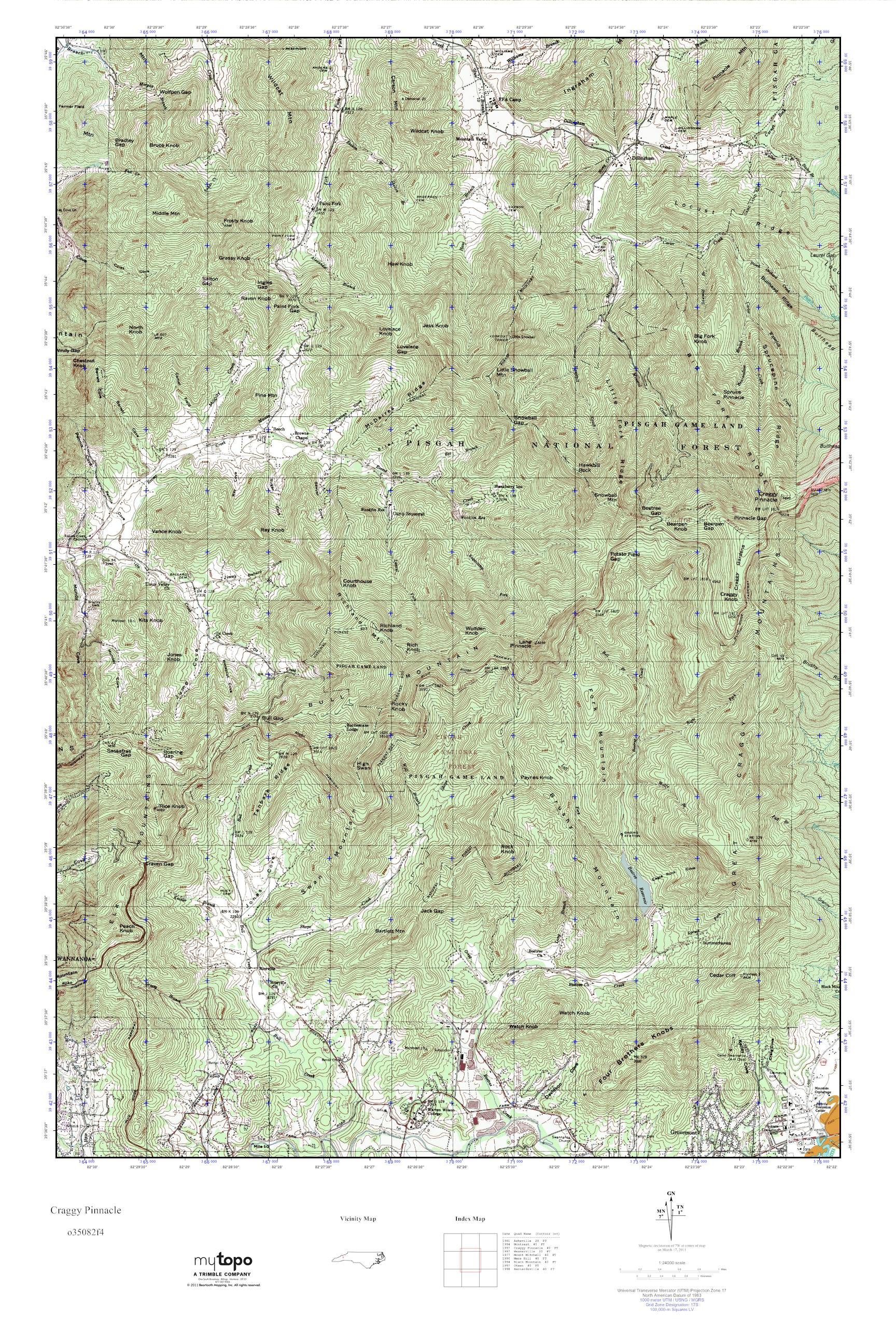MyTopo Craggy Pinnacle, North Carolina USGS Quad Topo Map