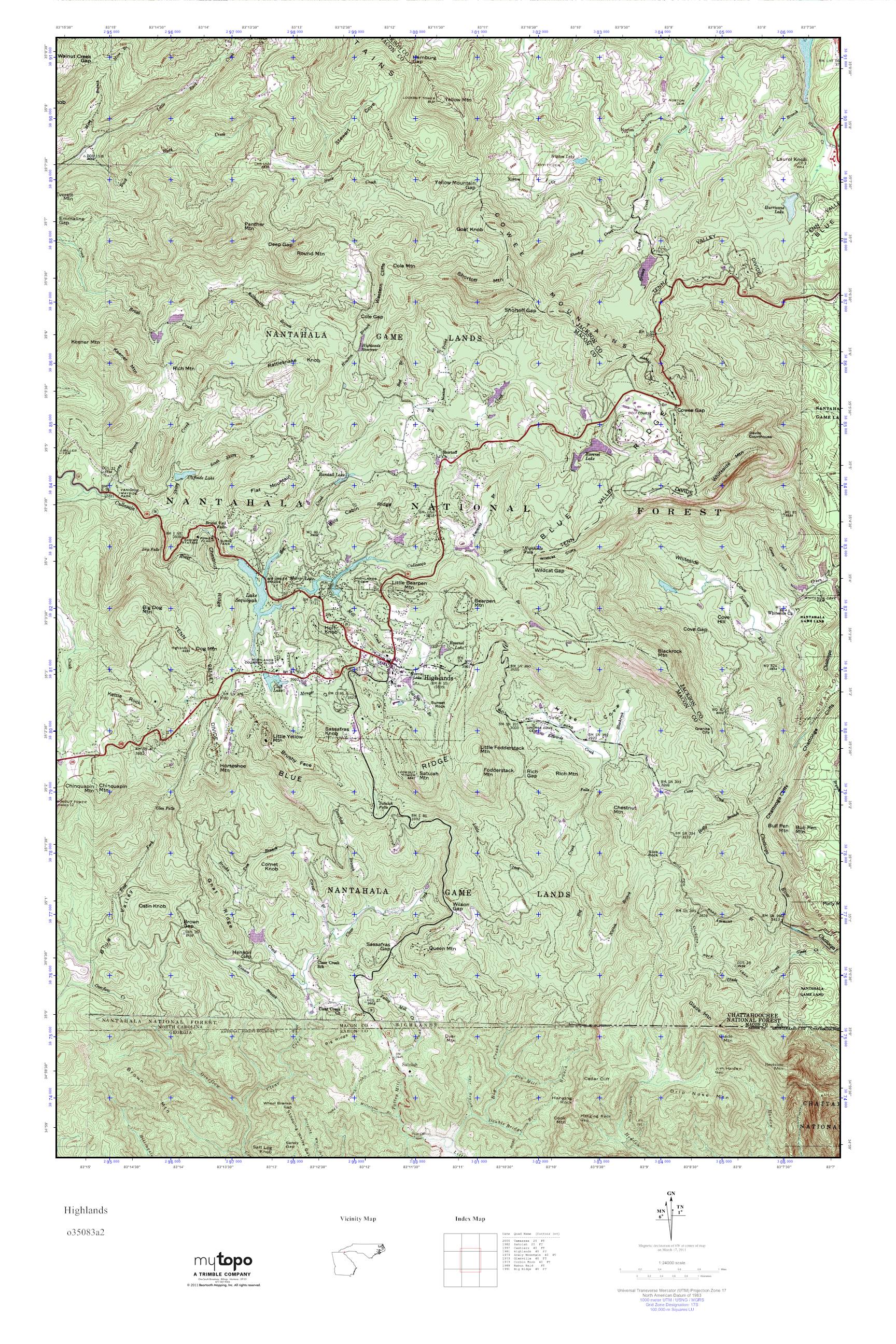 MyTopo Highlands, North Carolina USGS Quad Topo Map