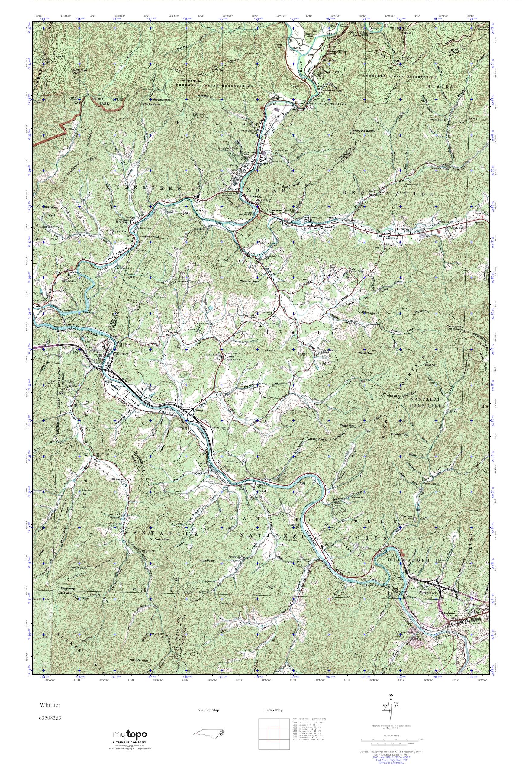 MyTopo Whittier, North Carolina USGS Quad Topo Map