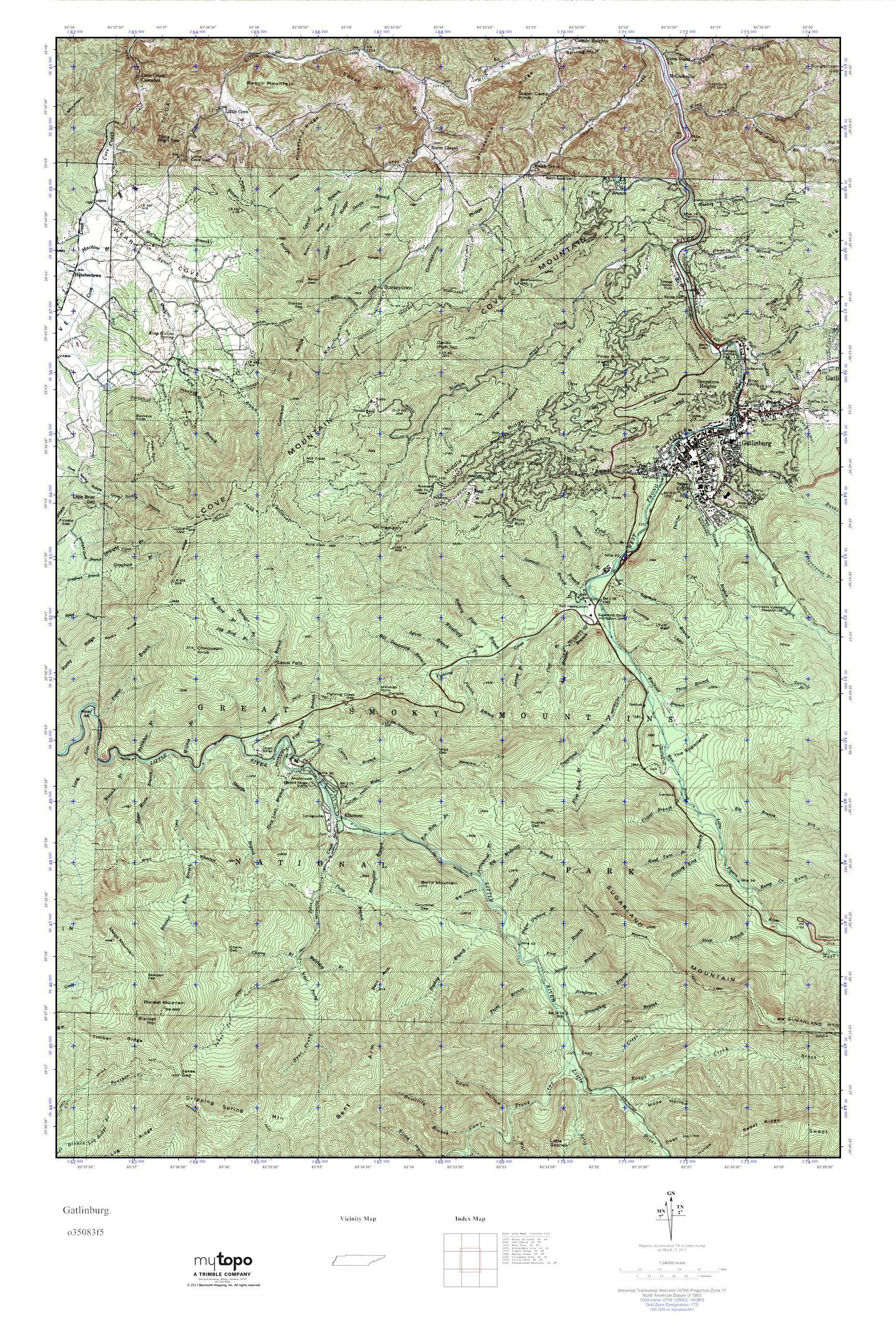 MyTopo Gatlinburg, Tennessee USGS Quad Topo Map