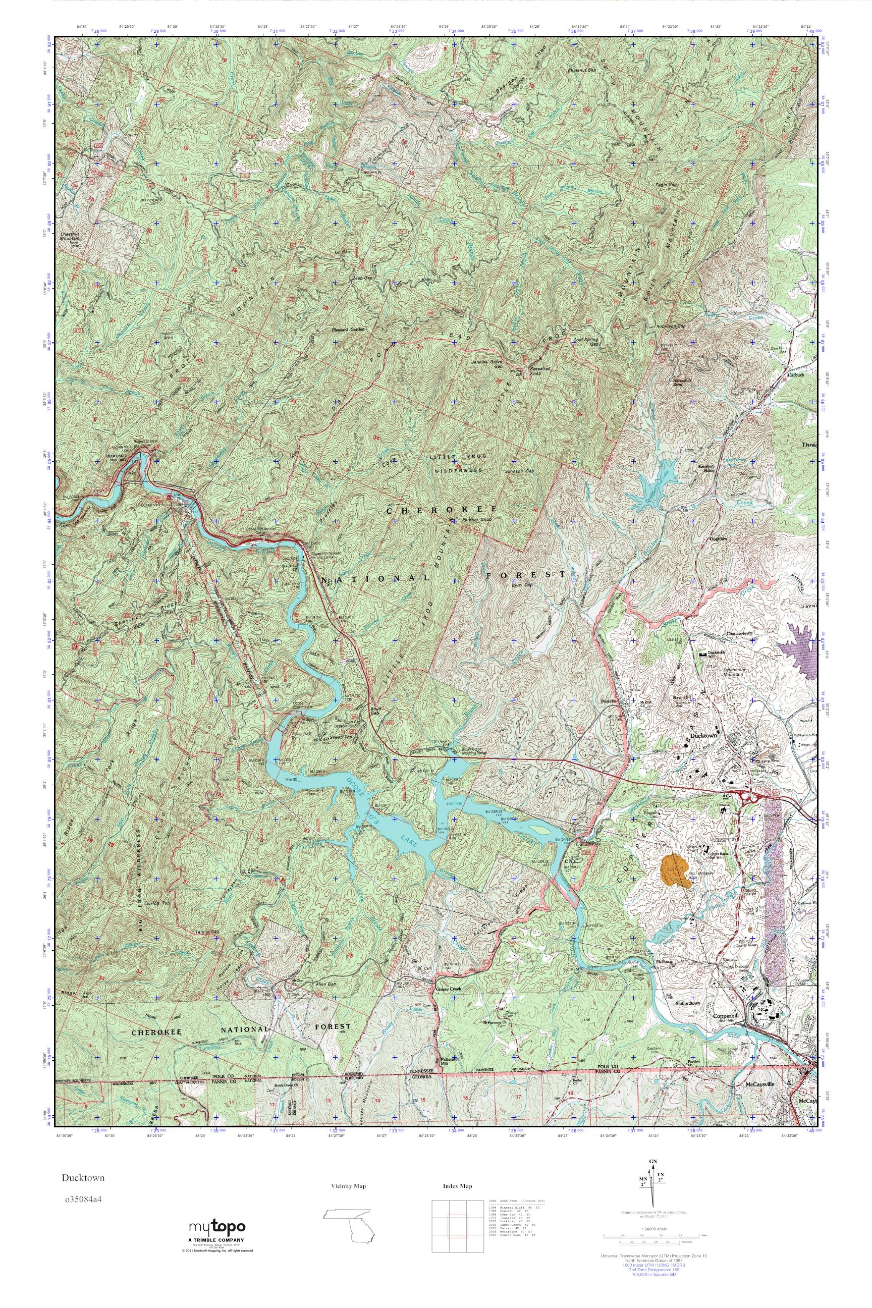 MyTopo Ducktown, Tennessee USGS Quad Topo Map