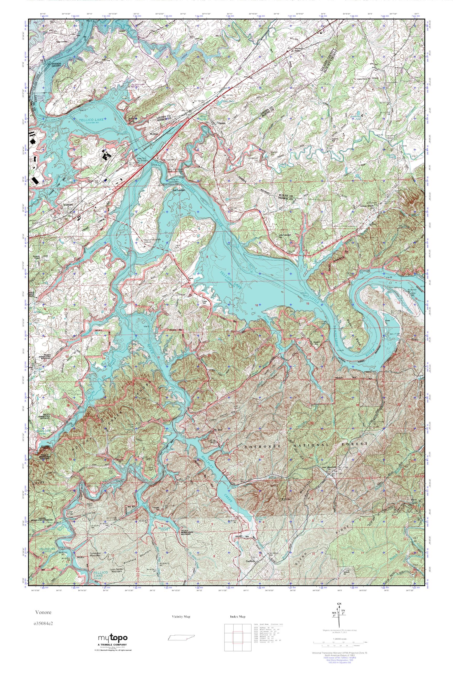 MyTopo Vonore, Tennessee USGS Quad Topo Map