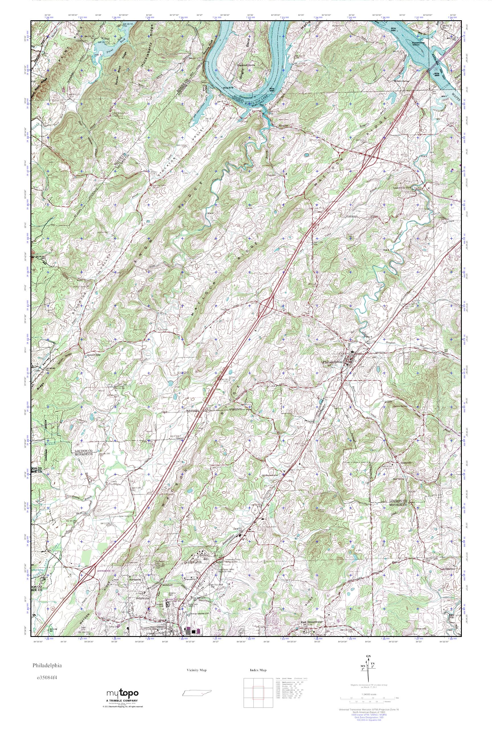MyTopo Philadelphia, Tennessee USGS Quad Topo Map