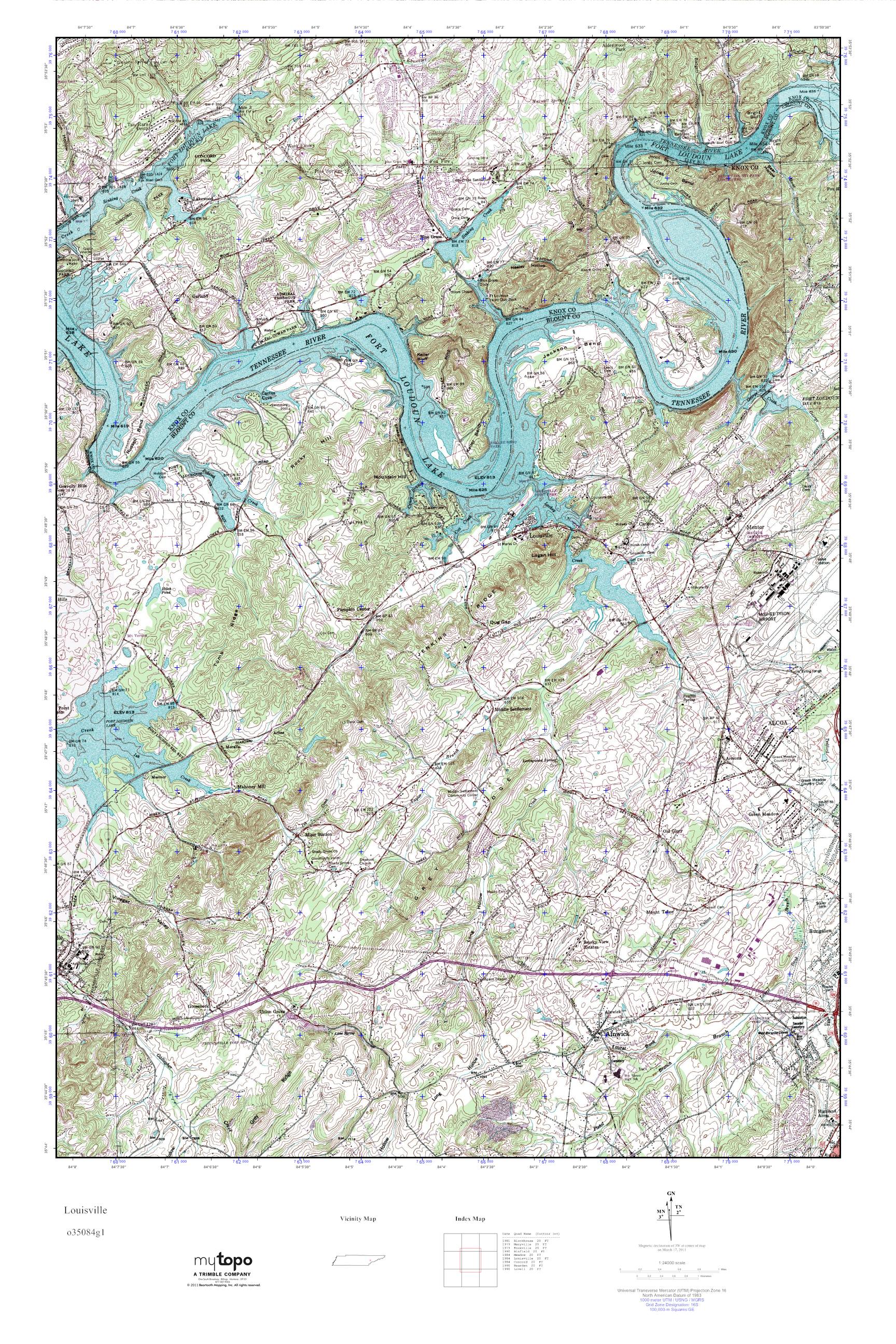MyTopo Louisville, Tennessee USGS Quad Topo Map