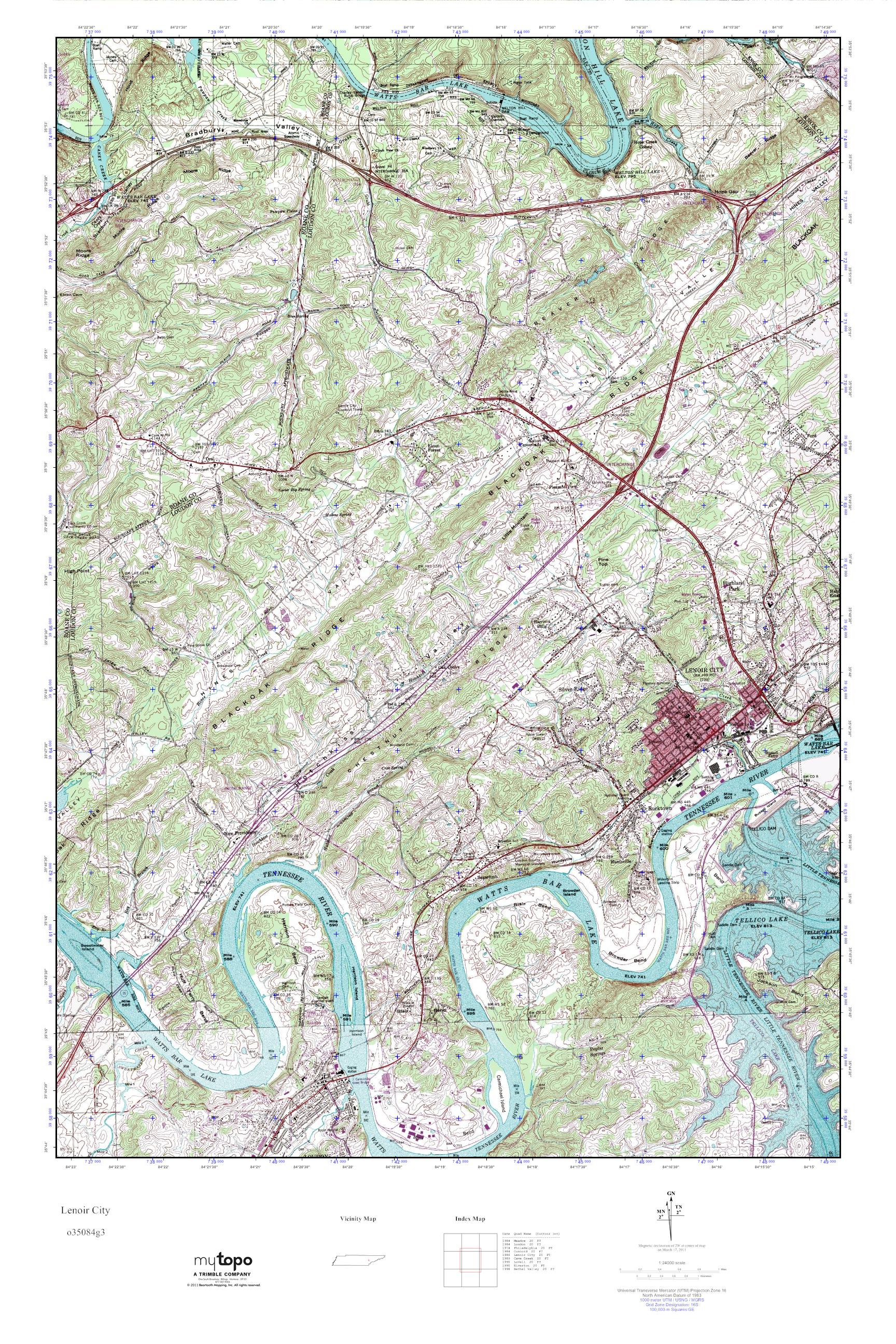 MyTopo Lenoir City, Tennessee USGS Quad Topo Map