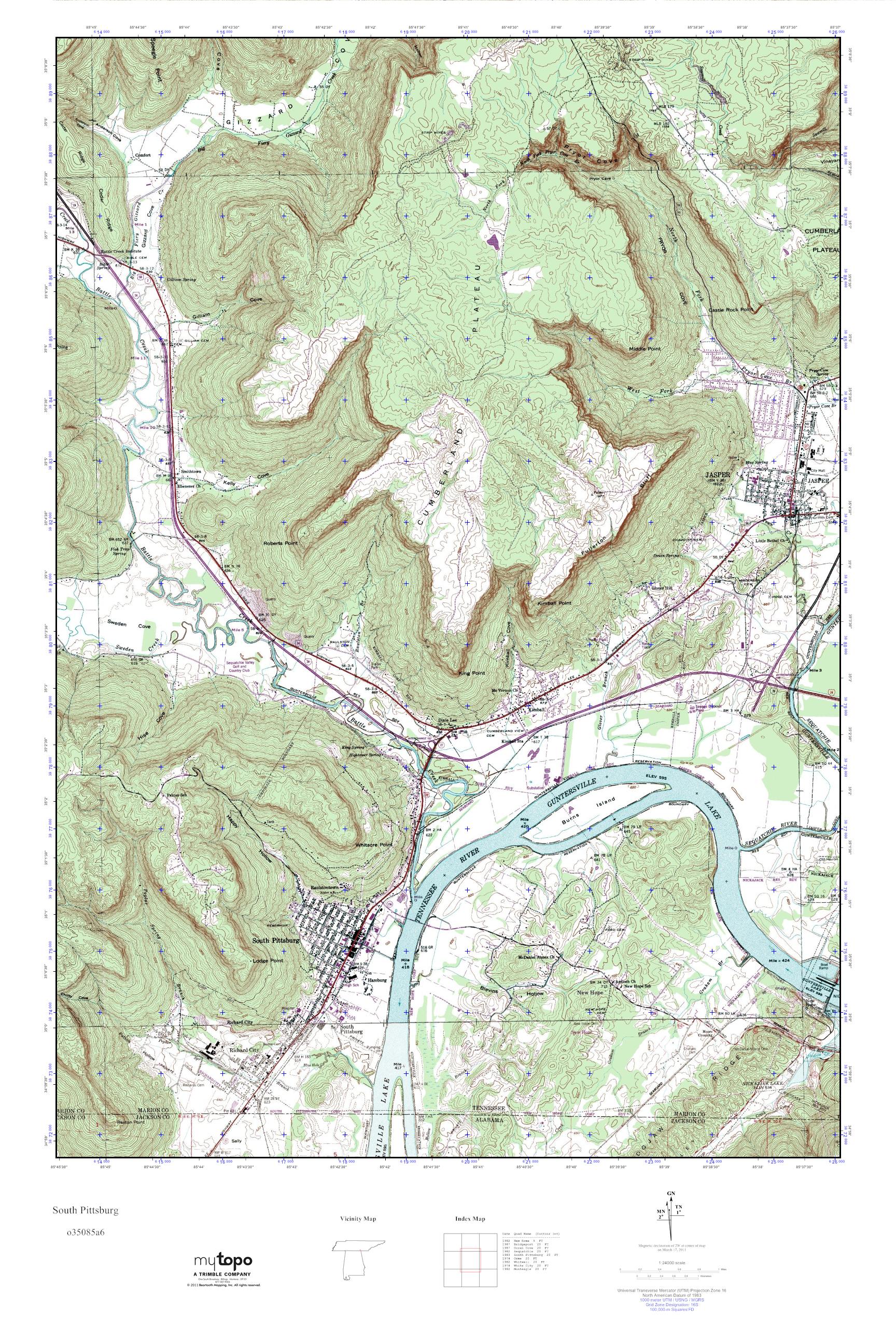 MyTopo South Pittsburg, Tennessee USGS Quad Topo Map