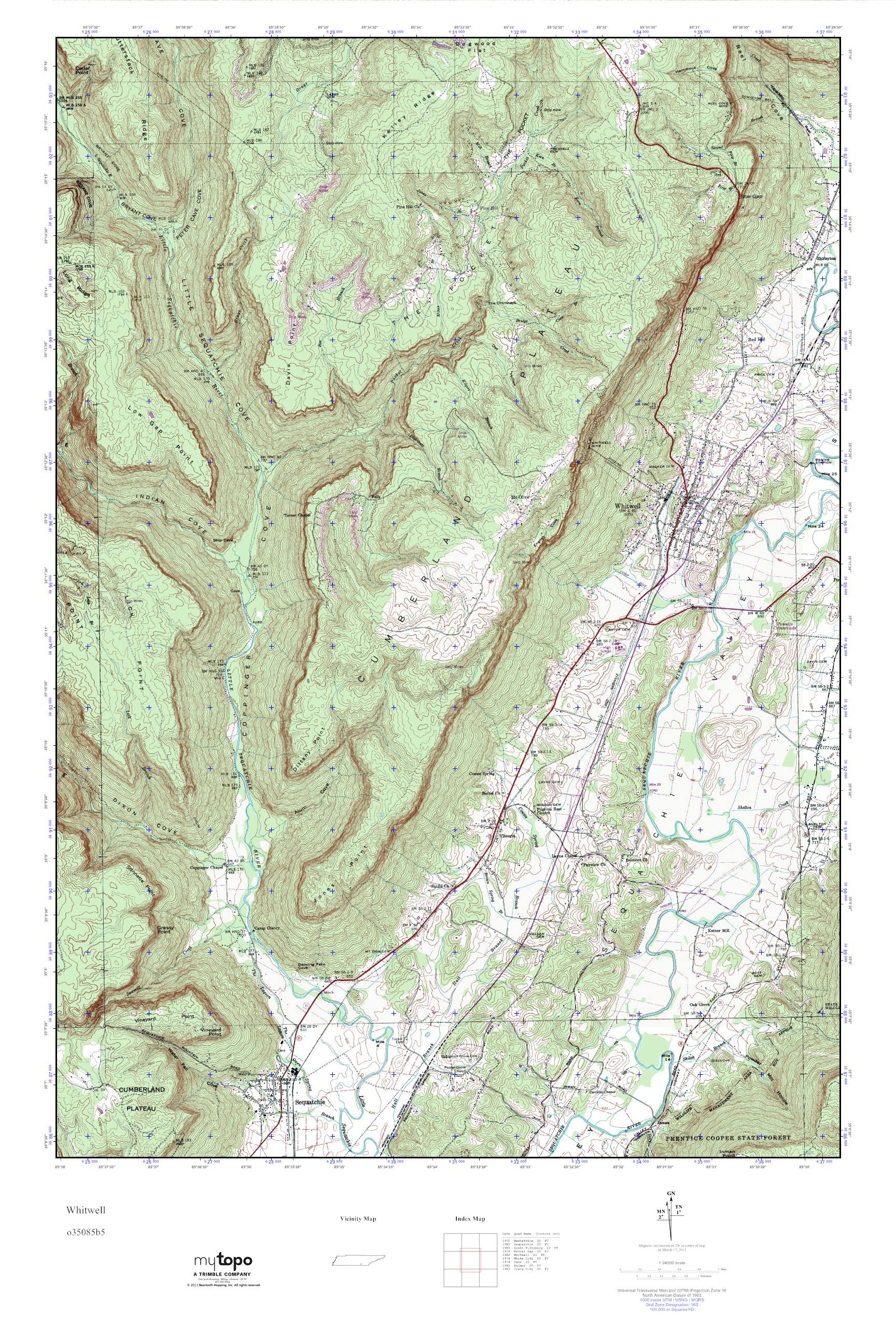 MyTopo Whitwell, Tennessee USGS Quad Topo Map