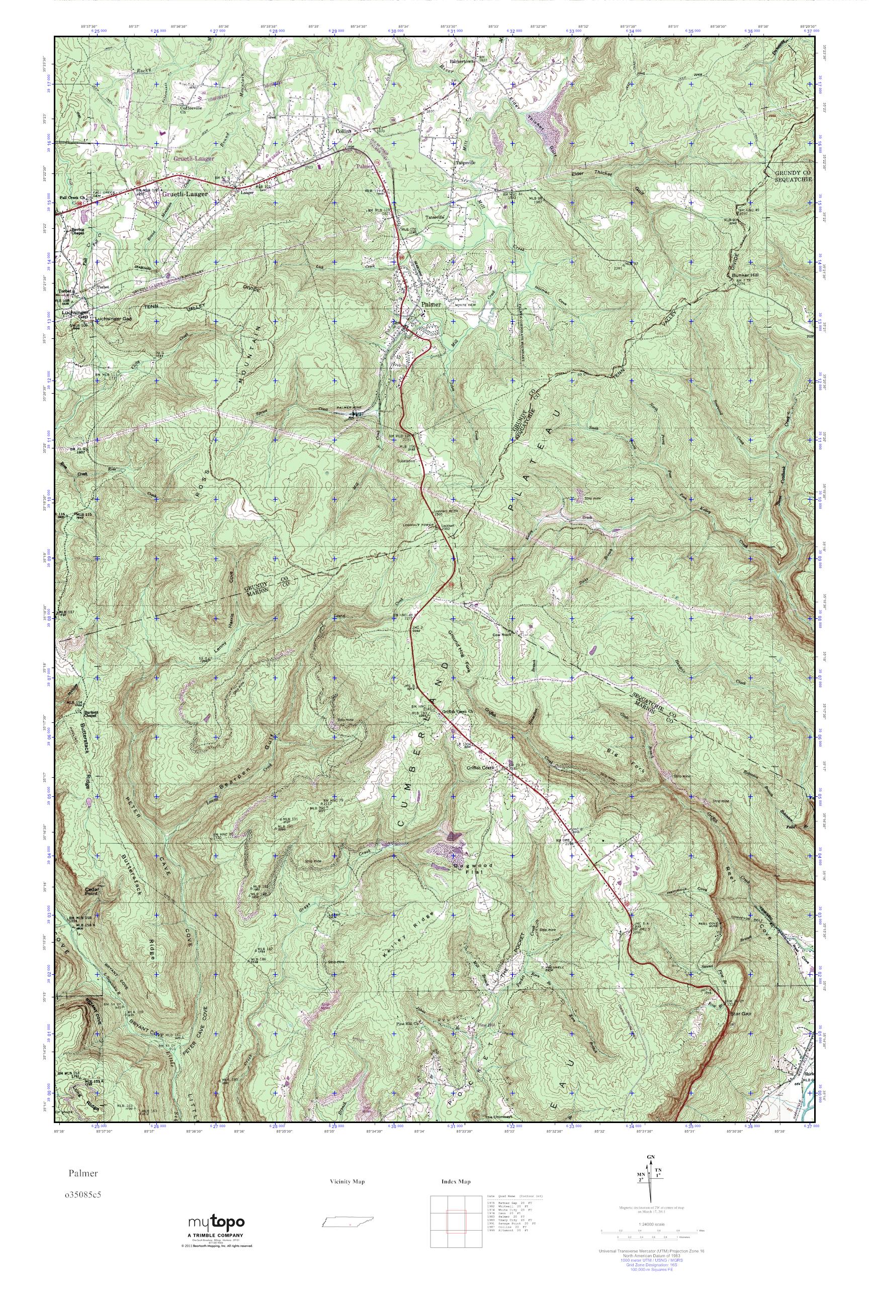 MyTopo Palmer, Tennessee USGS Quad Topo Map