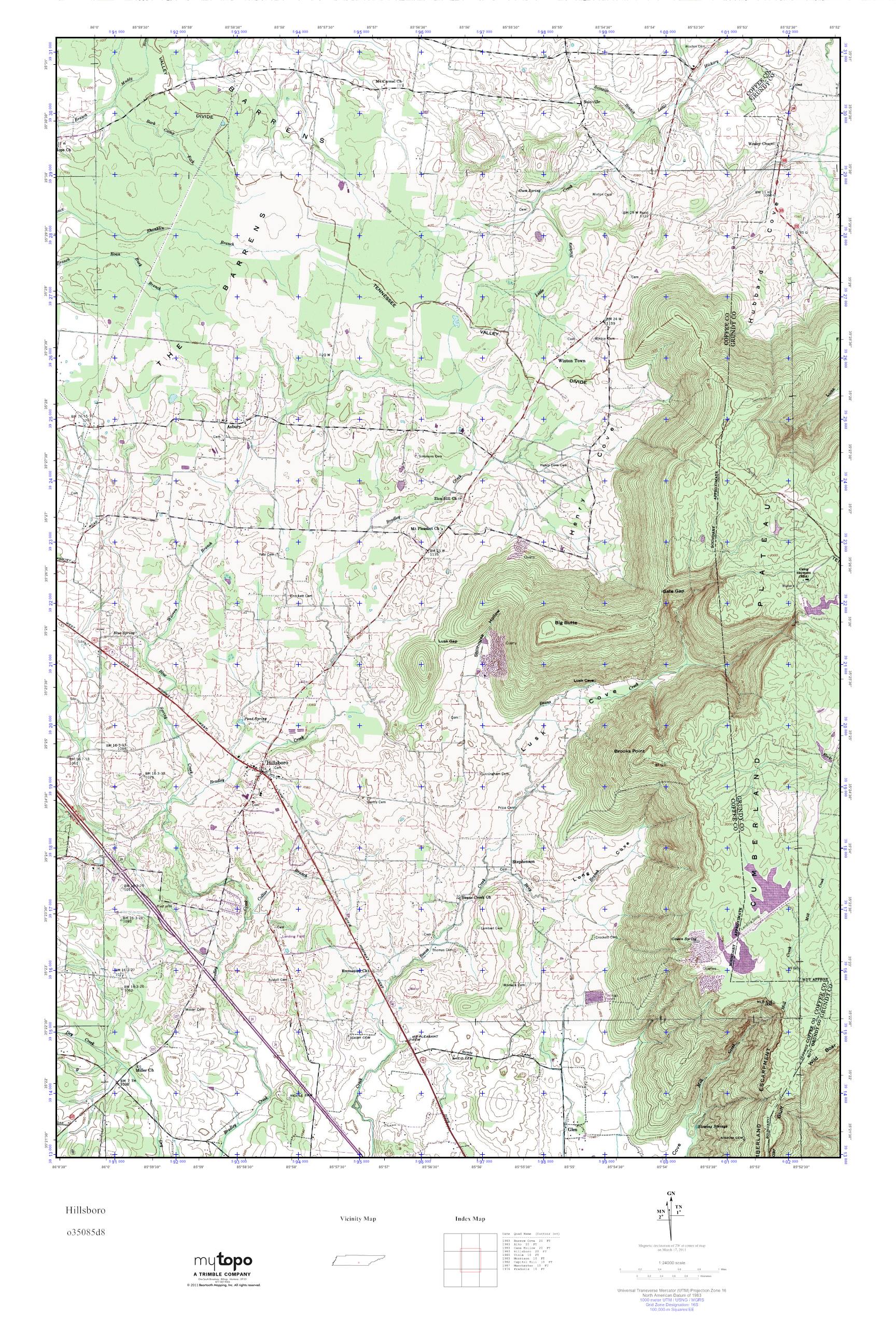MyTopo Hillsboro, Tennessee USGS Quad Topo Map