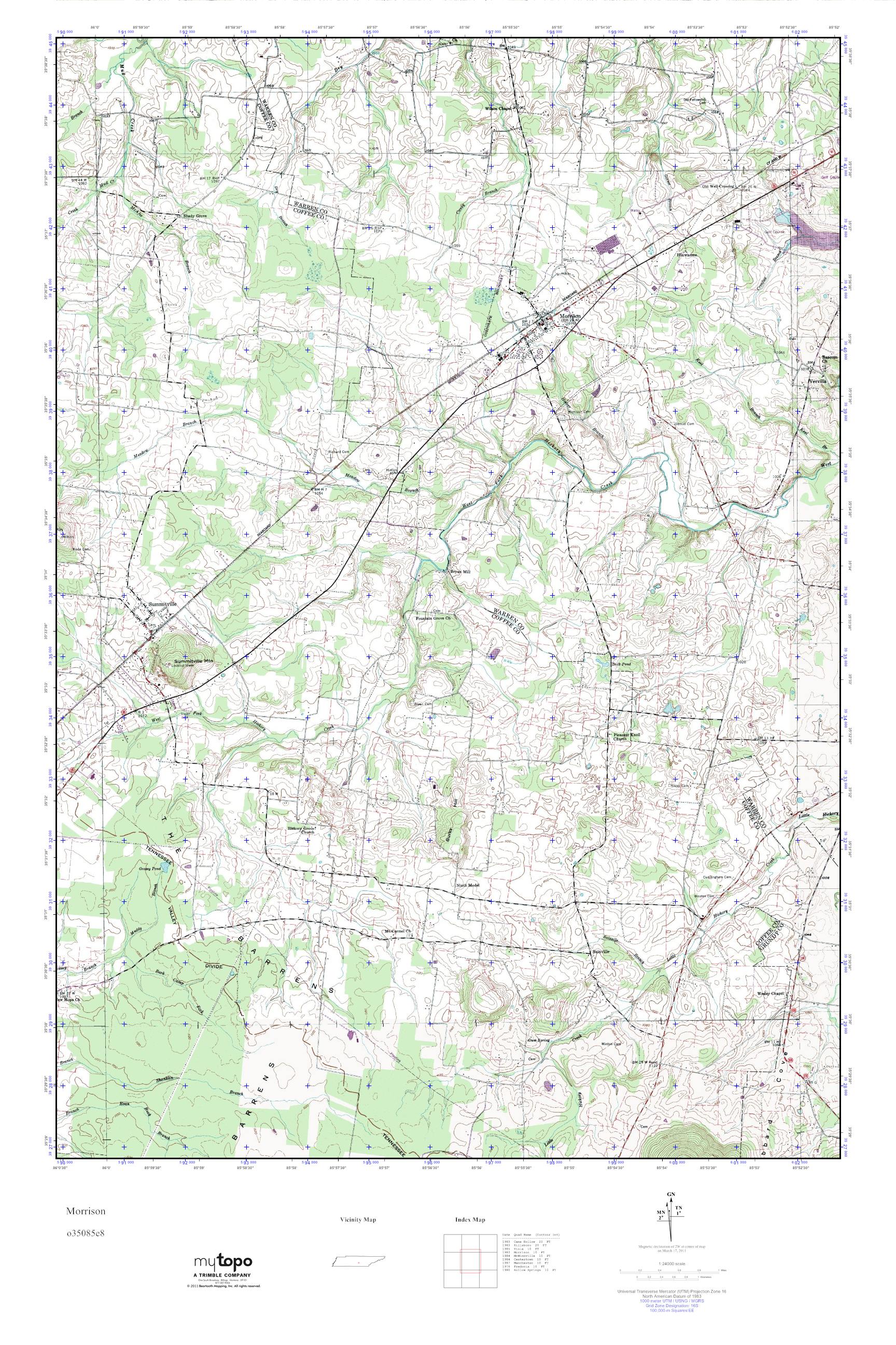 MyTopo Morrison, Tennessee USGS Quad Topo Map