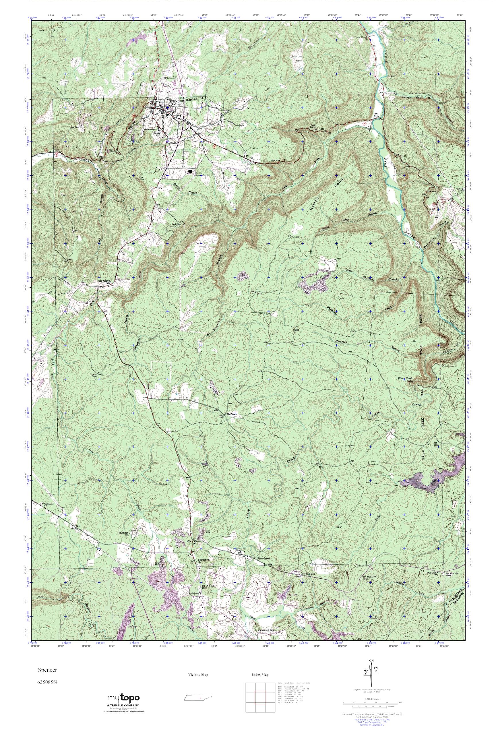 MyTopo Spencer, Tennessee USGS Quad Topo Map