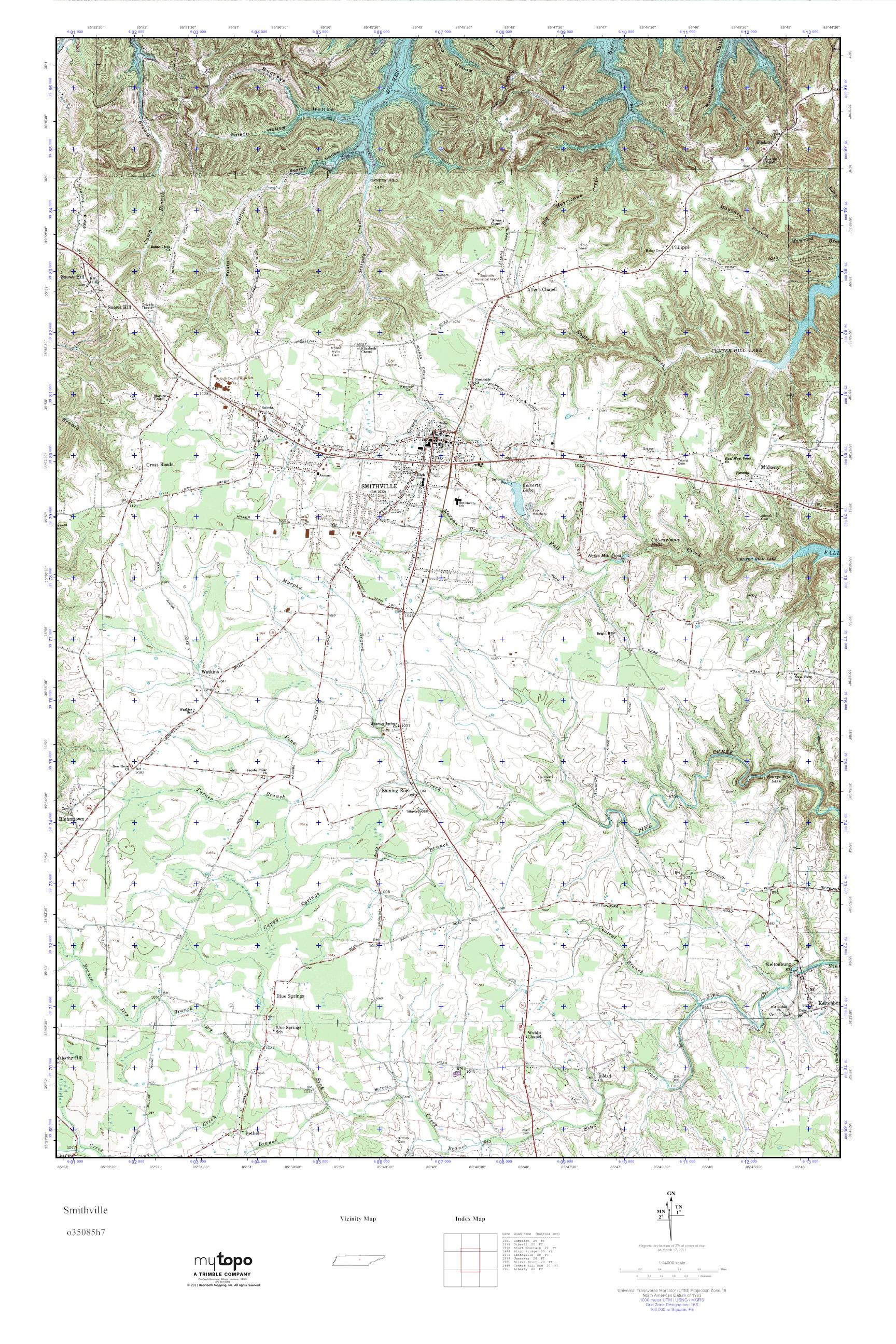 MyTopo Smithville, Tennessee USGS Quad Topo Map