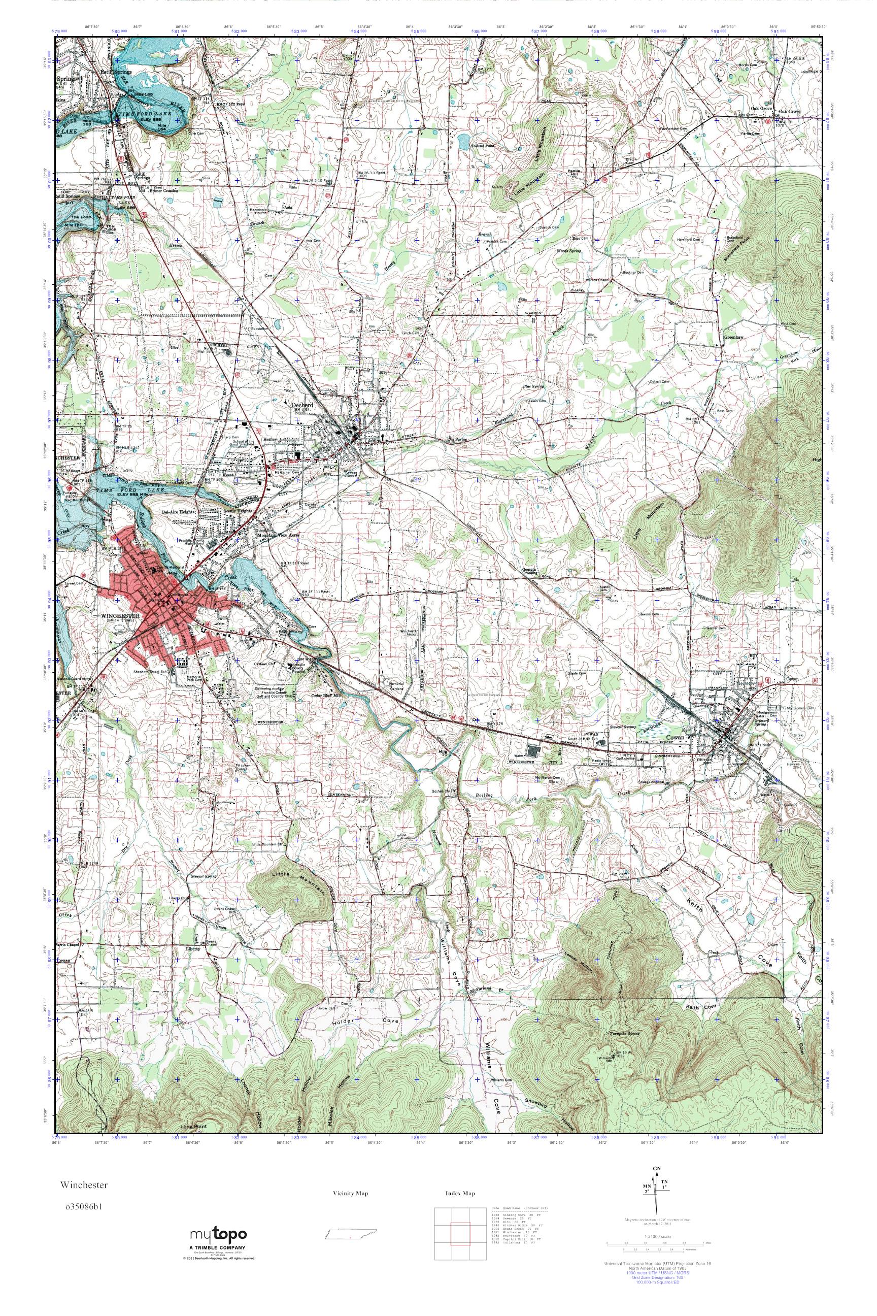 MyTopo Winchester, Tennessee USGS Quad Topo Map
