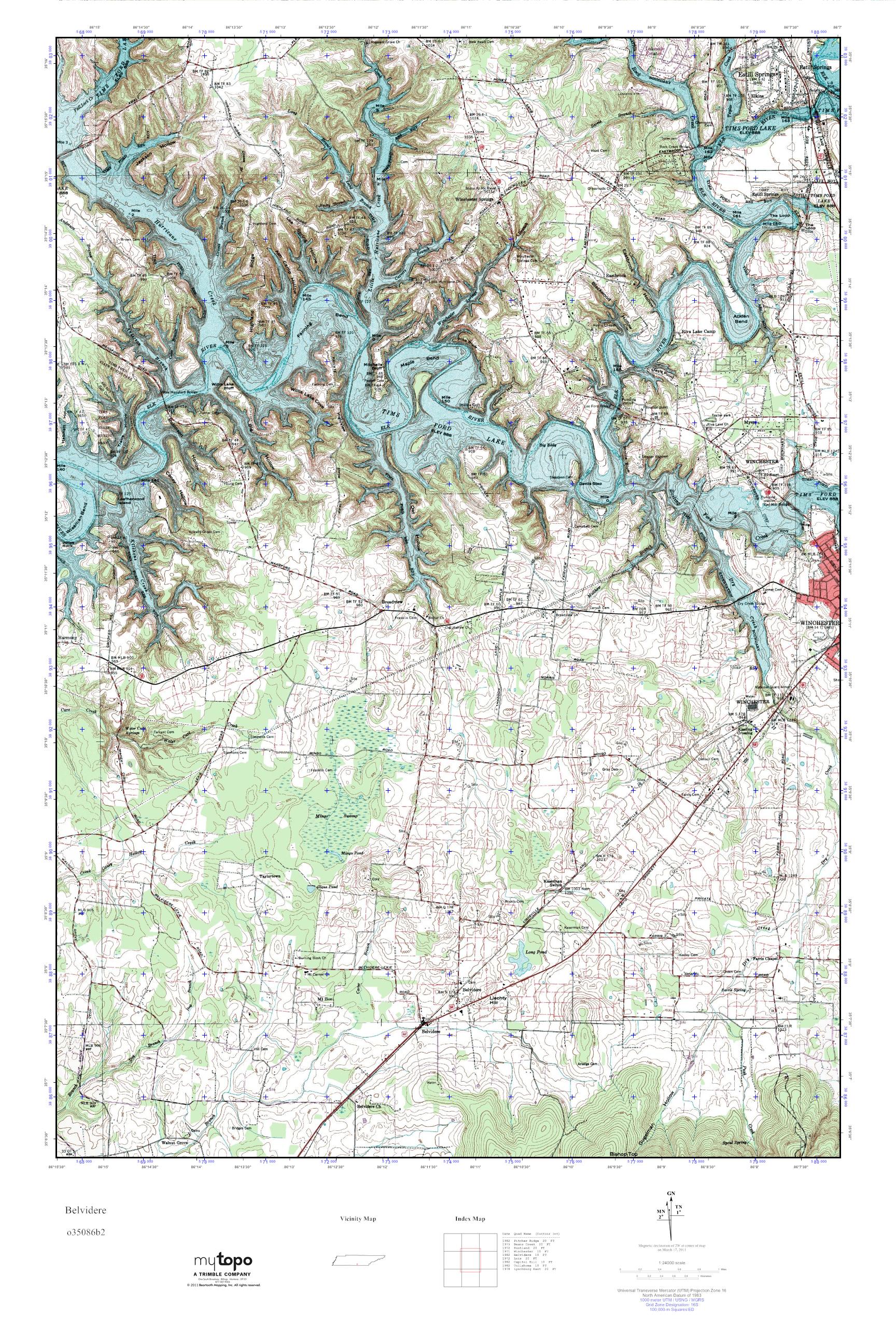 MyTopo Belvidere, Tennessee USGS Quad Topo Map