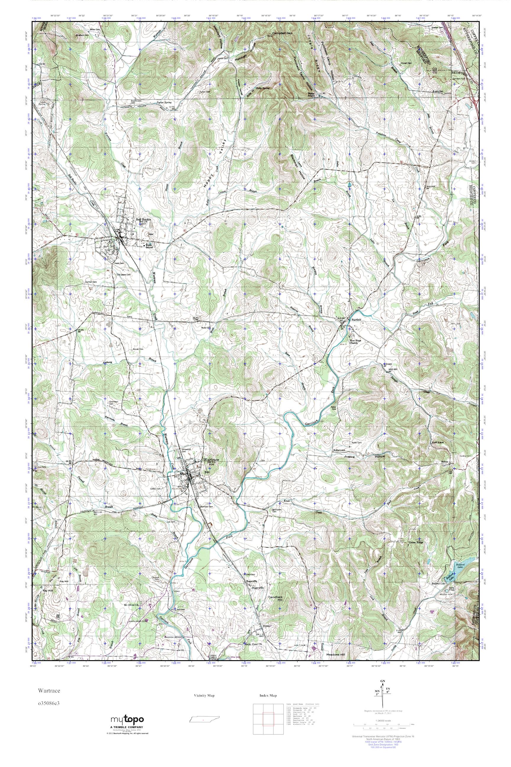 MyTopo Wartrace, Tennessee USGS Quad Topo Map