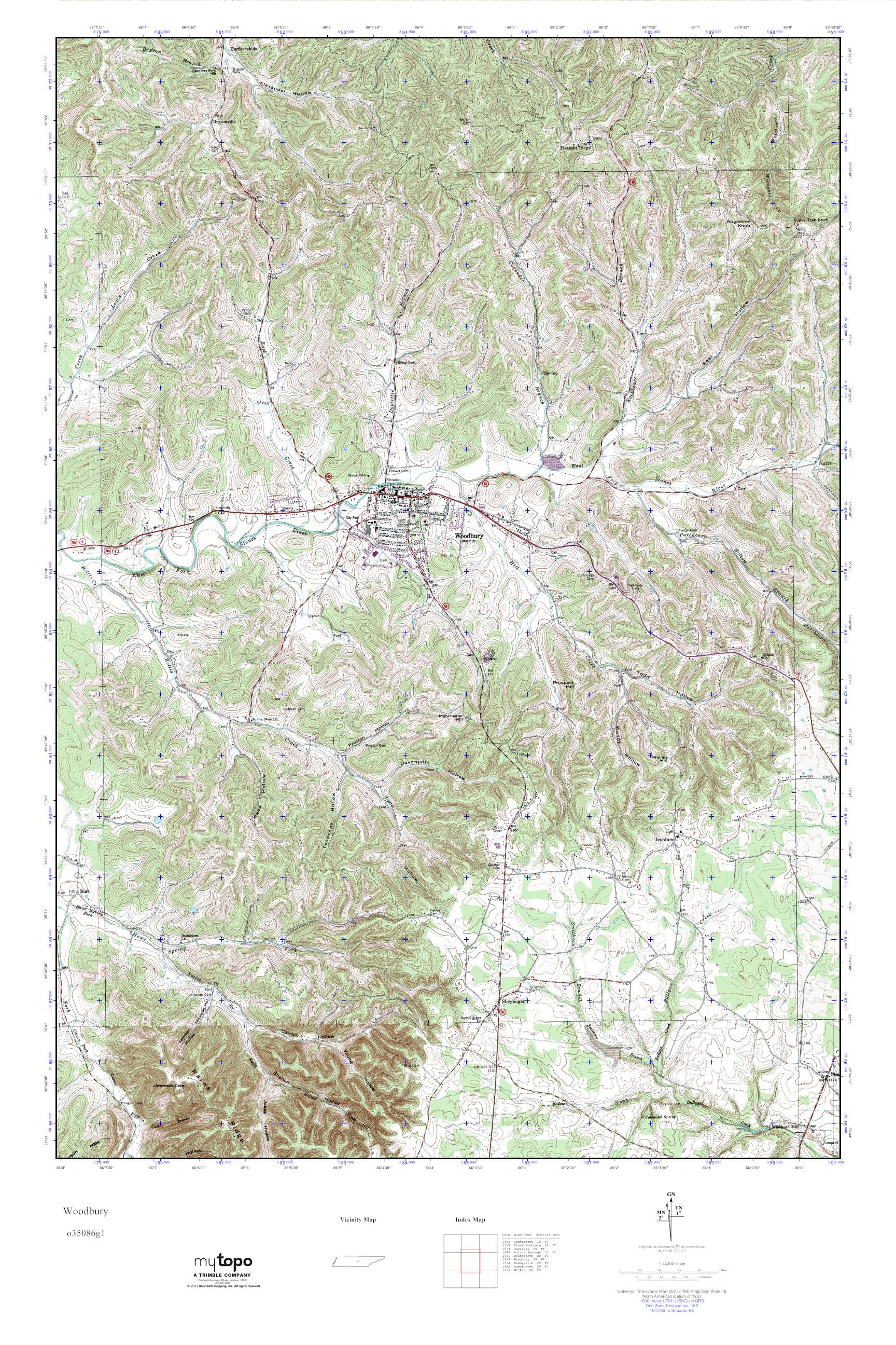 MyTopo Woodbury, Tennessee USGS Quad Topo Map