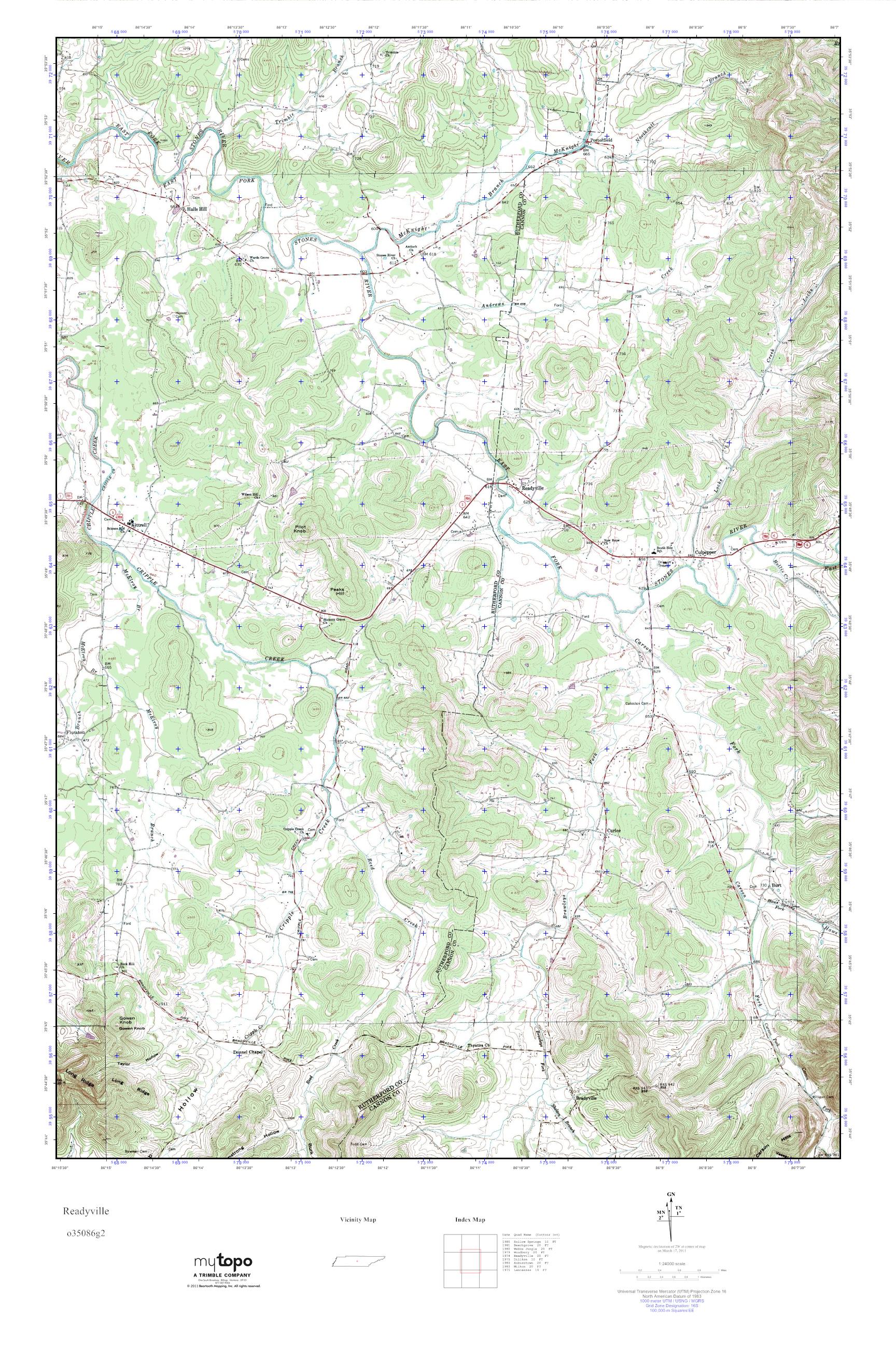 MyTopo Readyville, Tennessee USGS Quad Topo Map