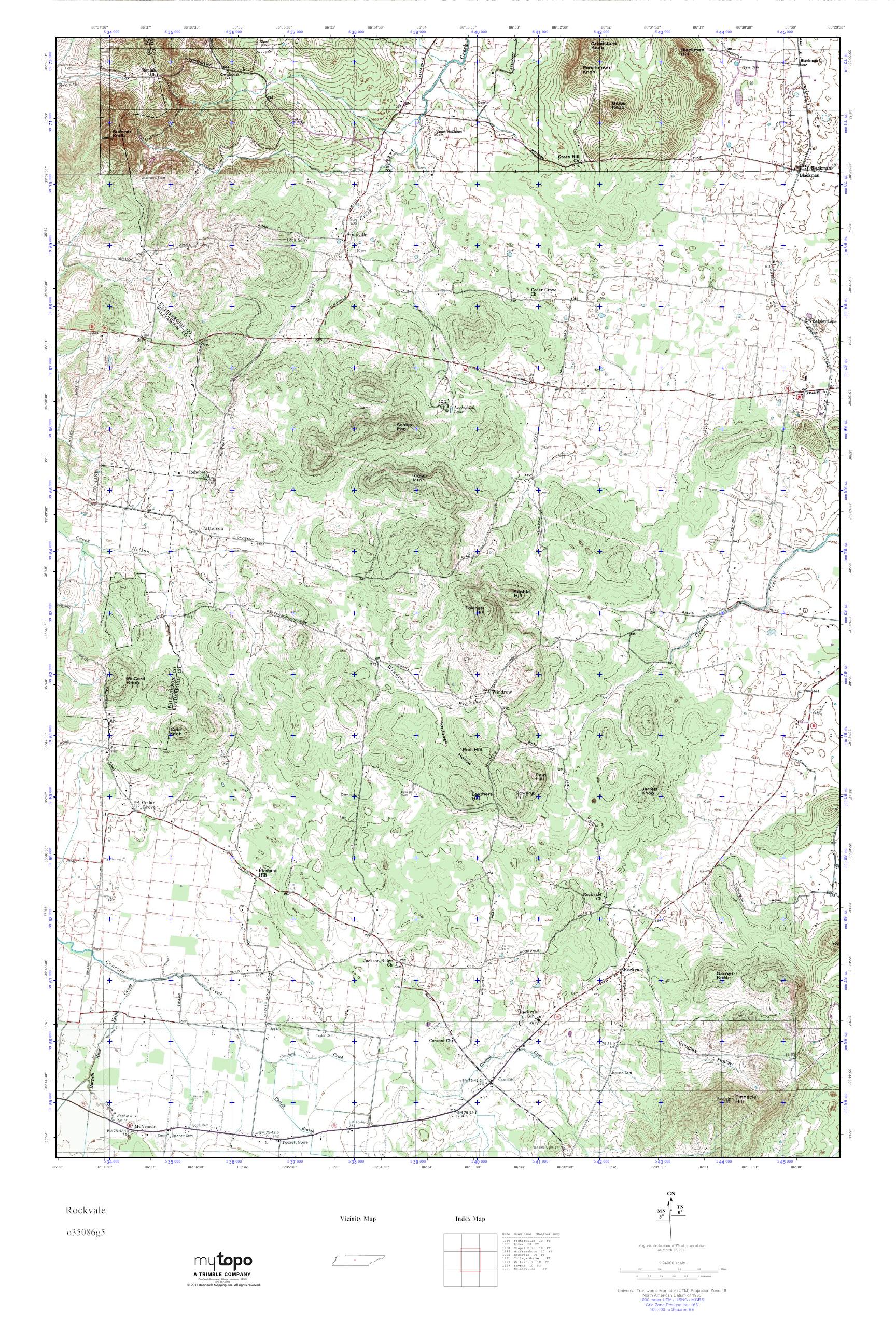 MyTopo Rockvale, Tennessee USGS Quad Topo Map