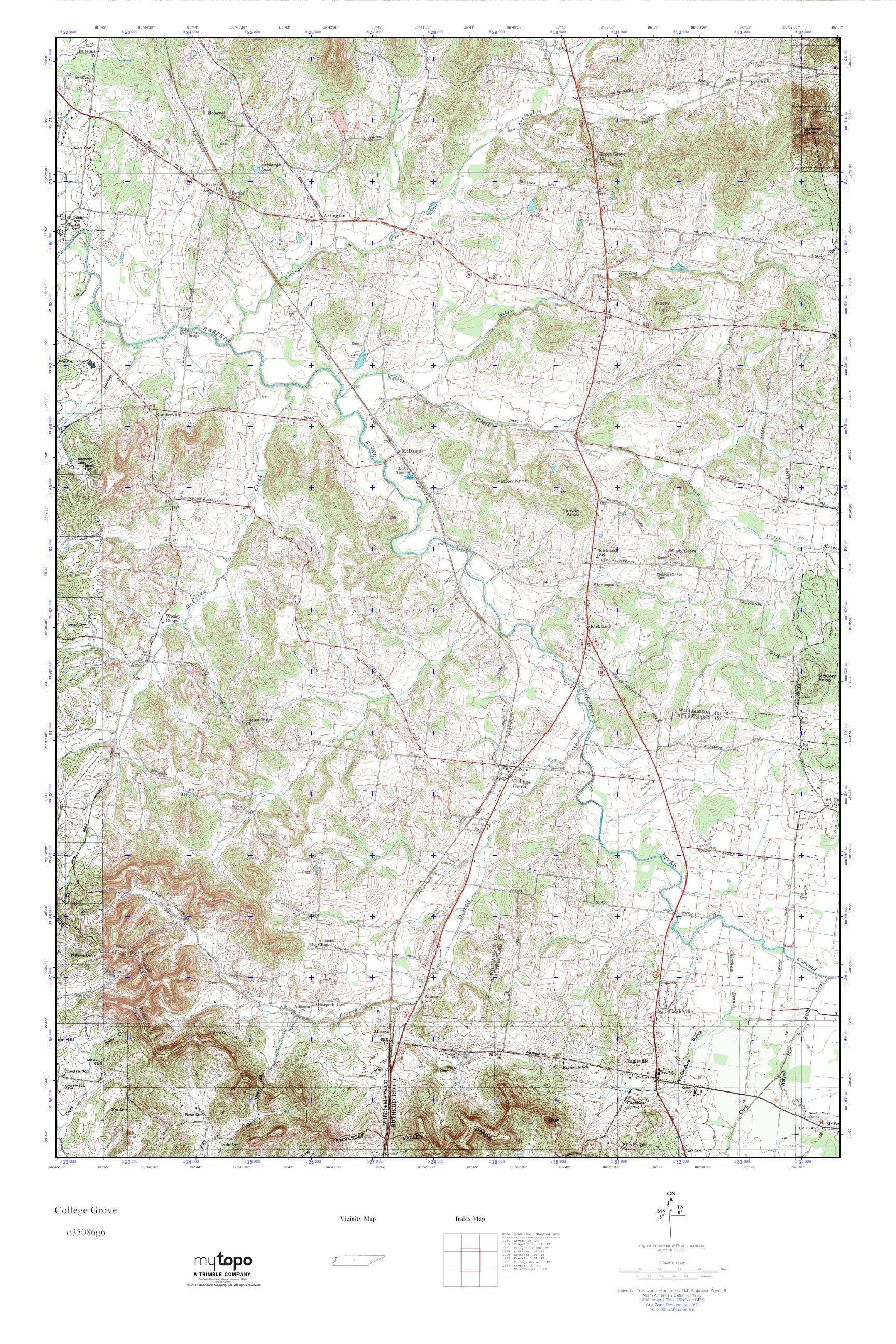 MyTopo College Grove, Tennessee USGS Quad Topo Map