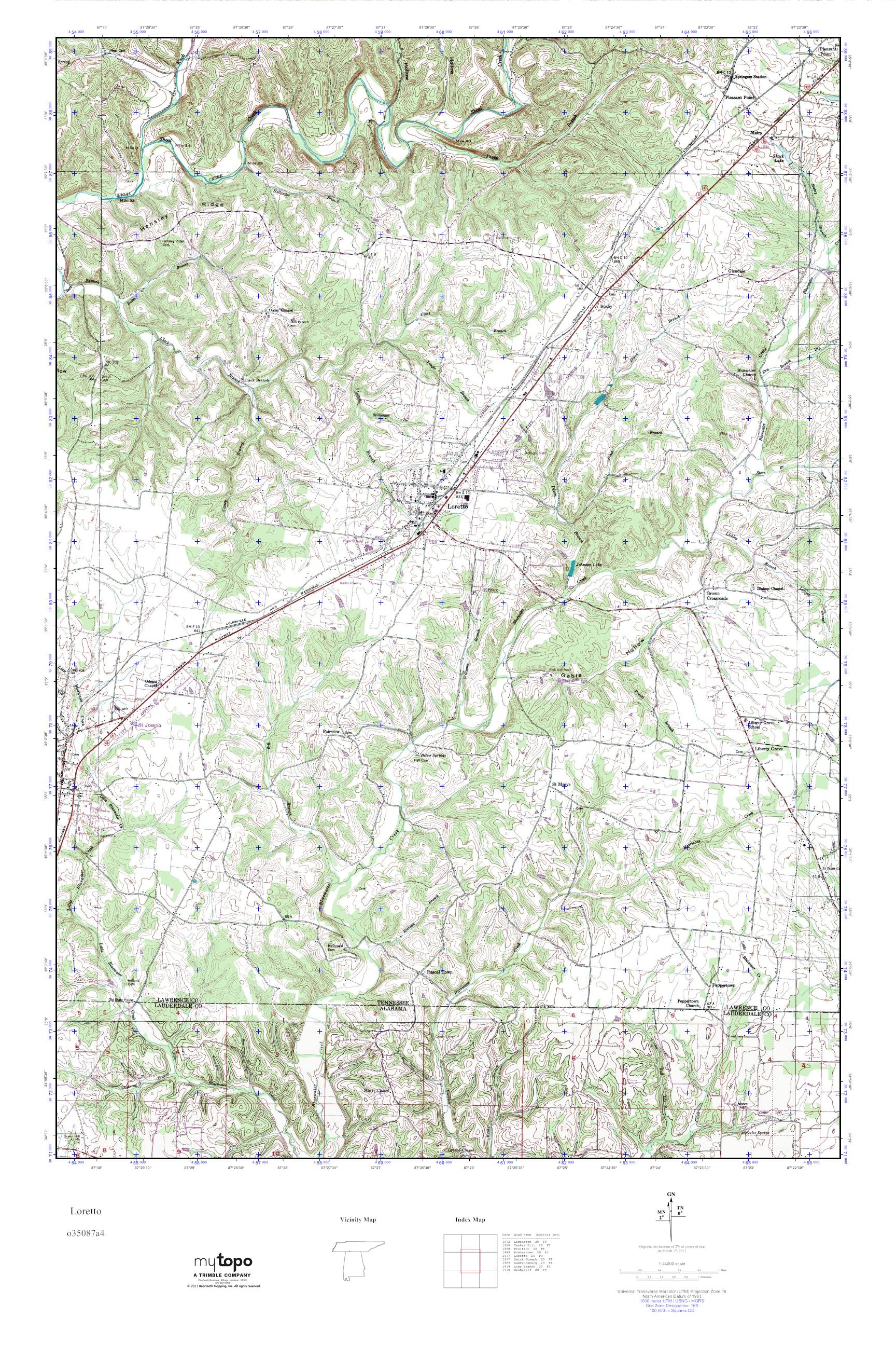 MyTopo Loretto, Tennessee USGS Quad Topo Map
