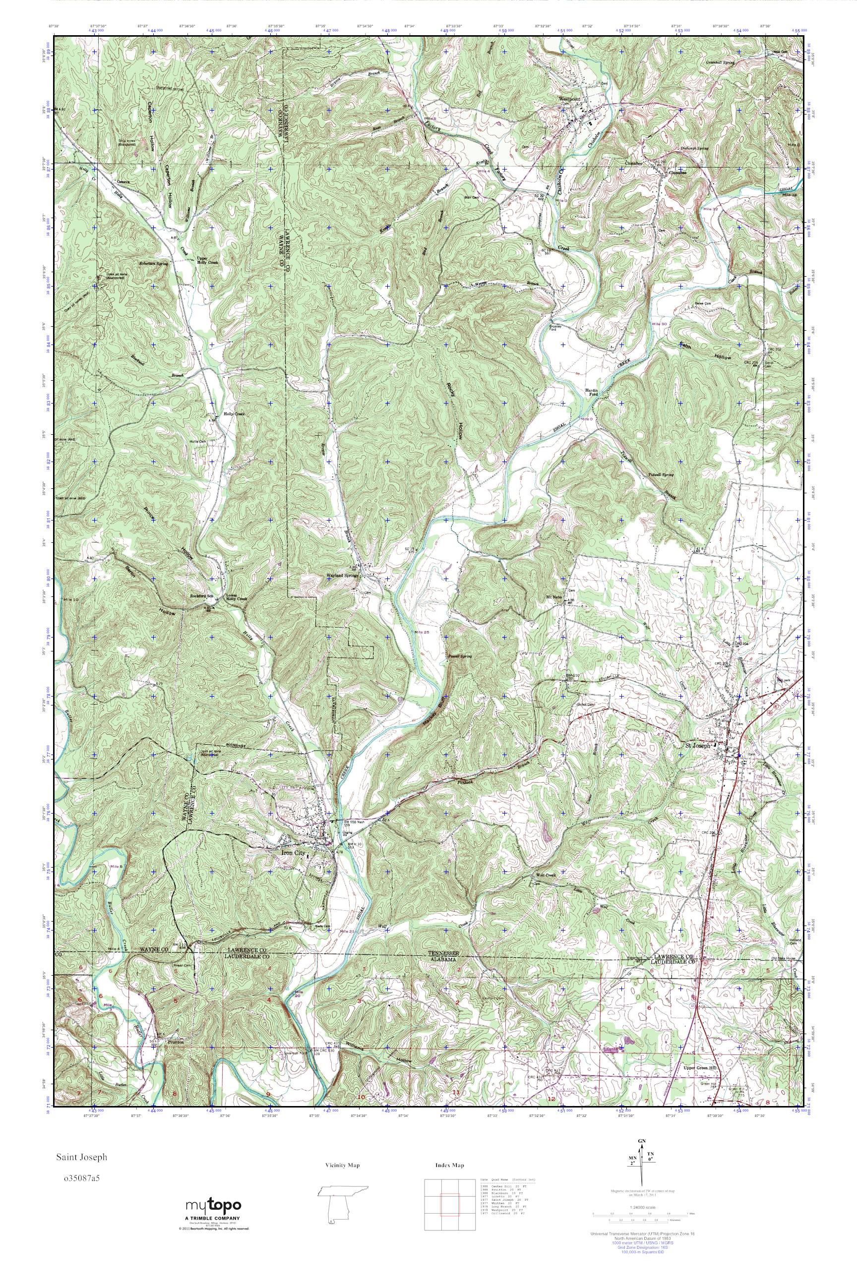 MyTopo Saint Joseph, Tennessee USGS Quad Topo Map