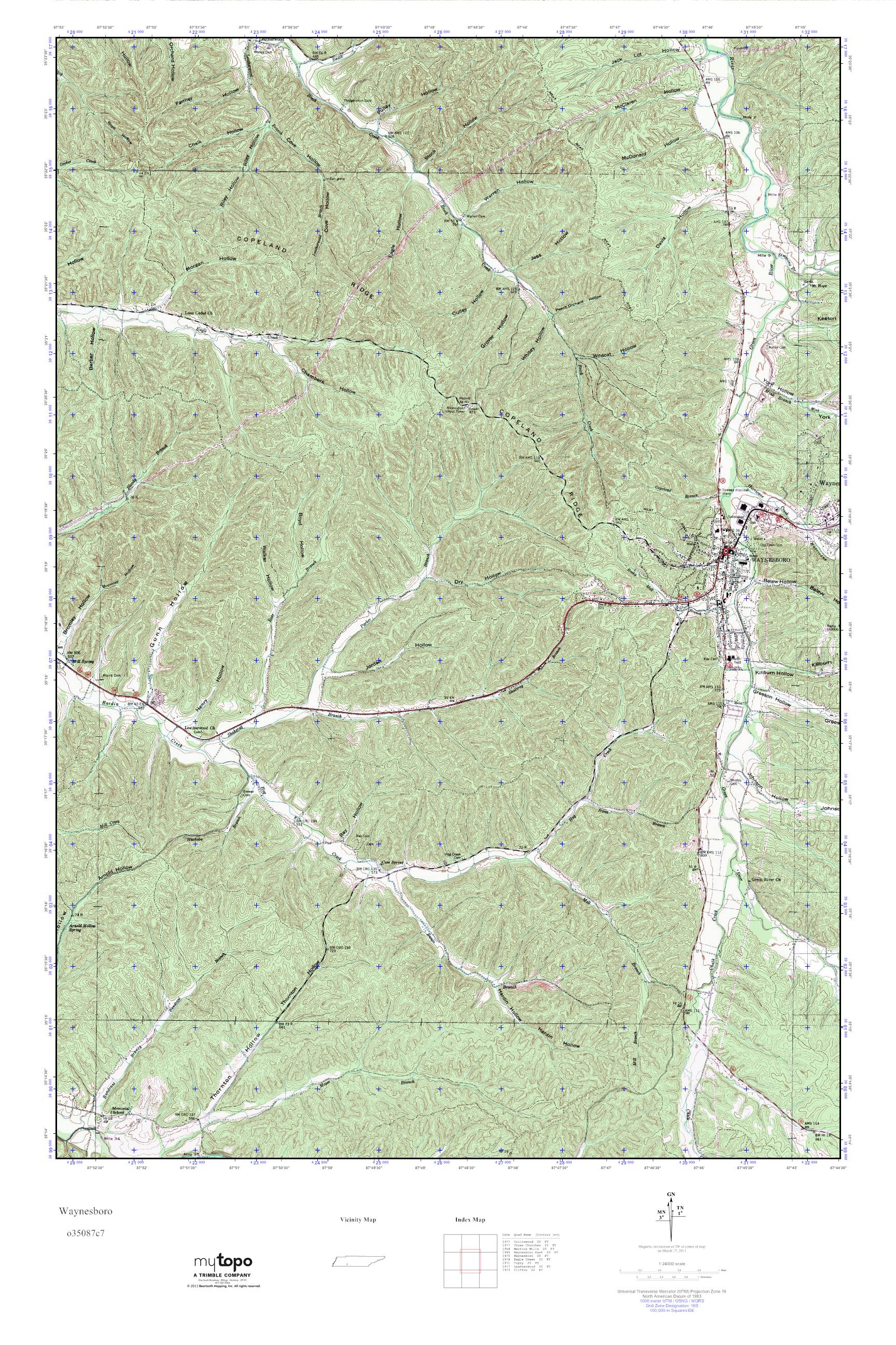 MyTopo Waynesboro, Tennessee USGS Quad Topo Map