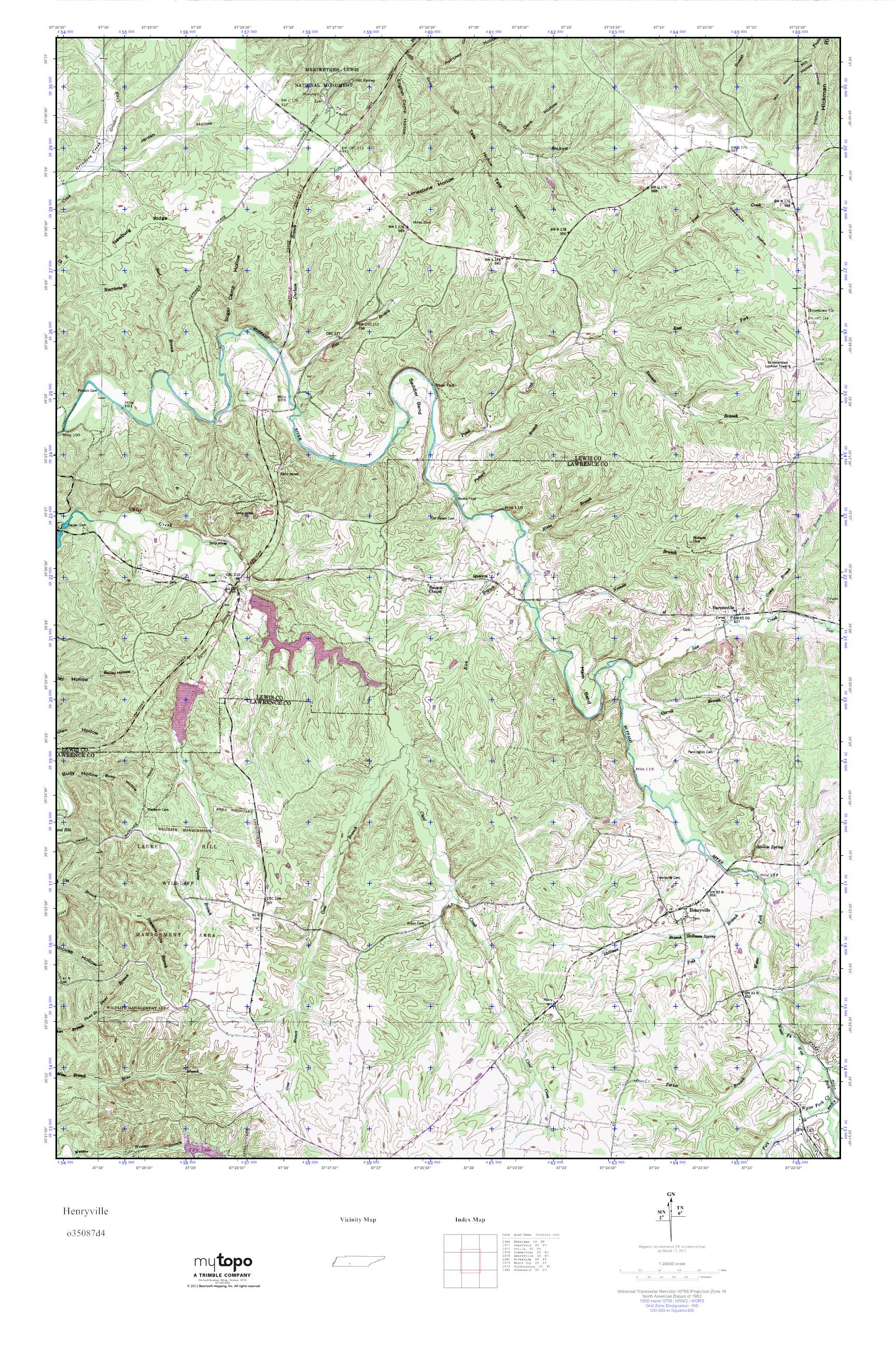 MyTopo Henryville, Tennessee USGS Quad Topo Map